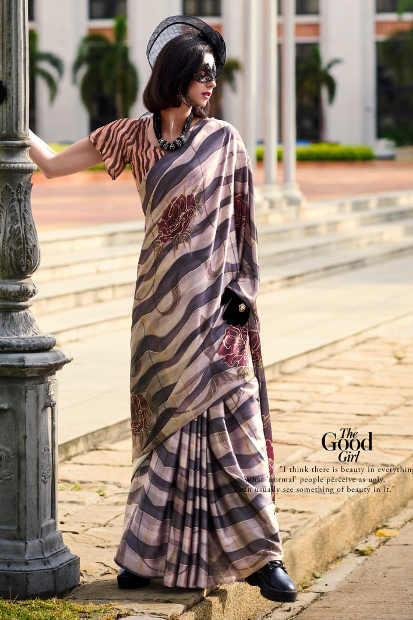 Buy MySilkLove Don Juan Brown Printed Satin Crepe Silk Saree Online