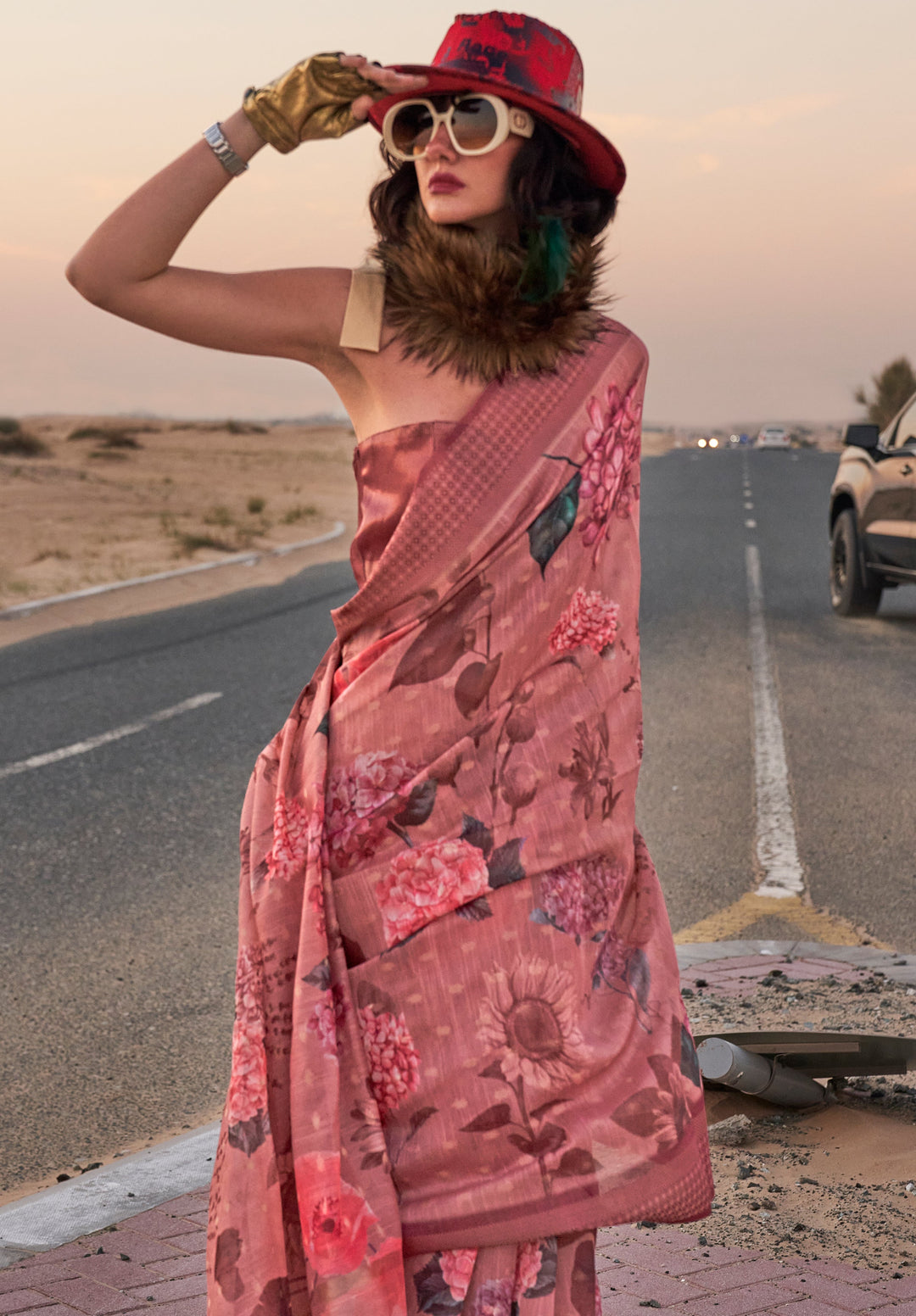 Buy MySilkLove Solid Pink Woven Linen Saree Online