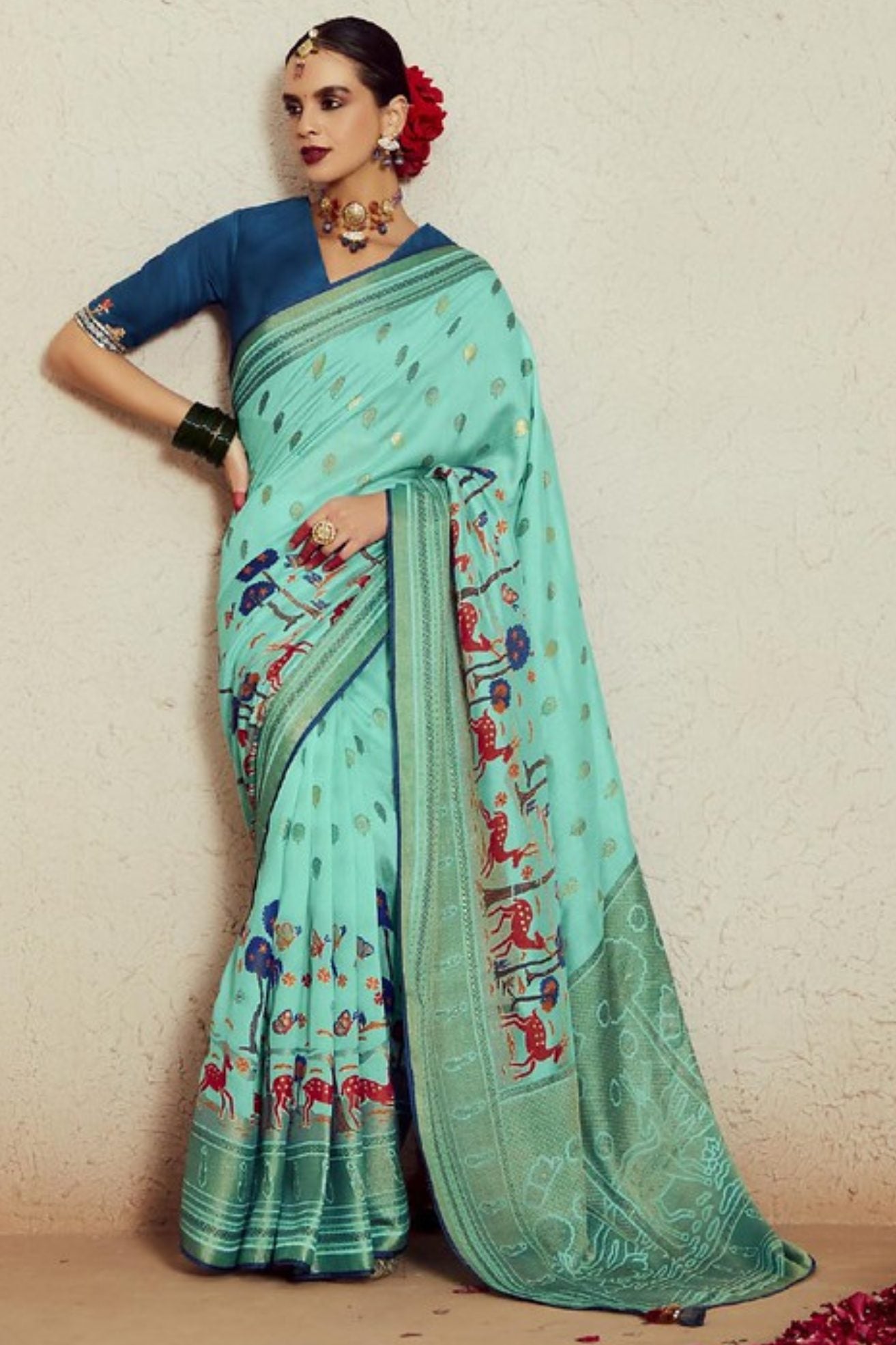 Buy MySilkLove Winter Green Printed Brasso Soft Silk Saree Online