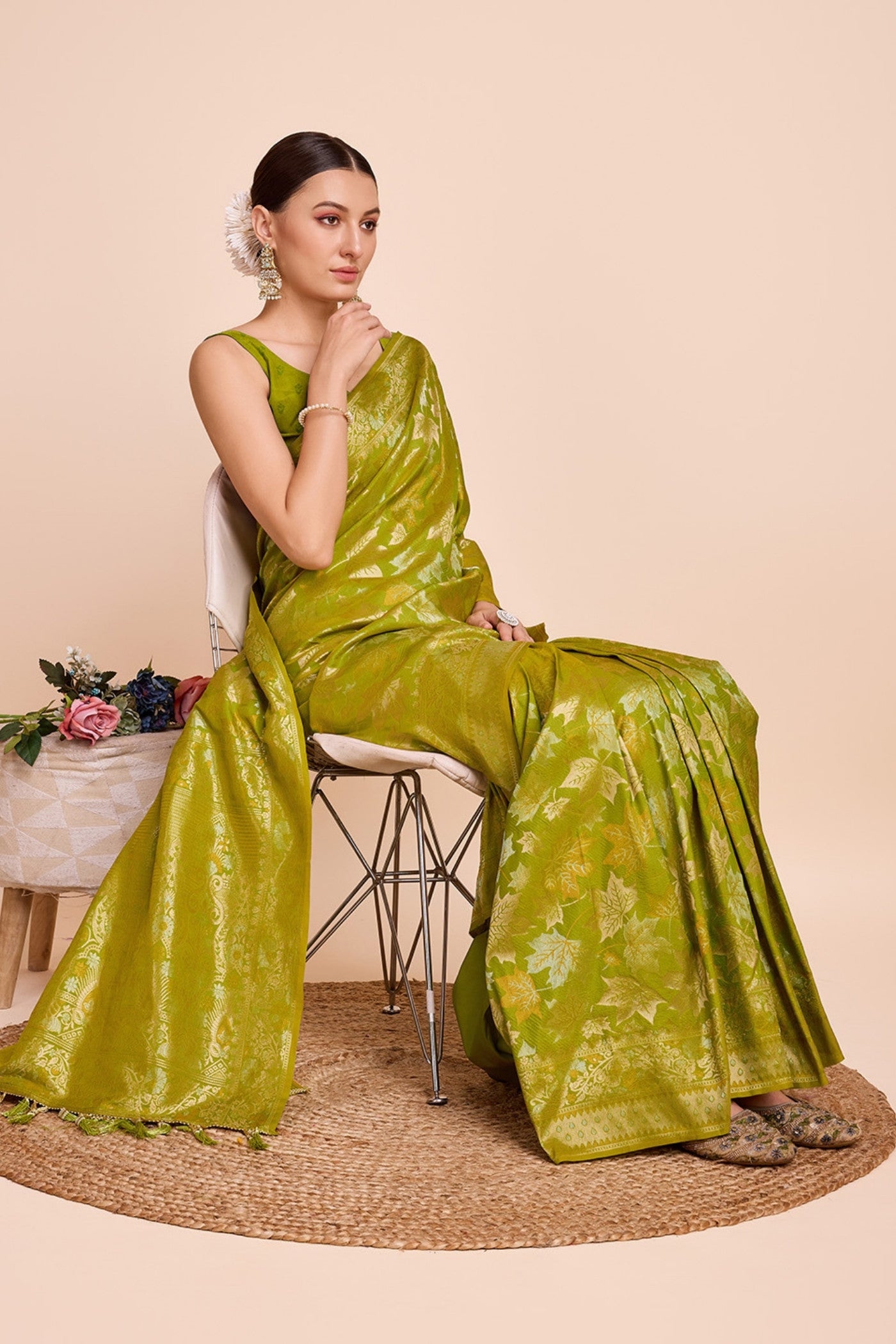 Buy MySilkLove Volt Green Banarasi Soft Silk Saree Online
