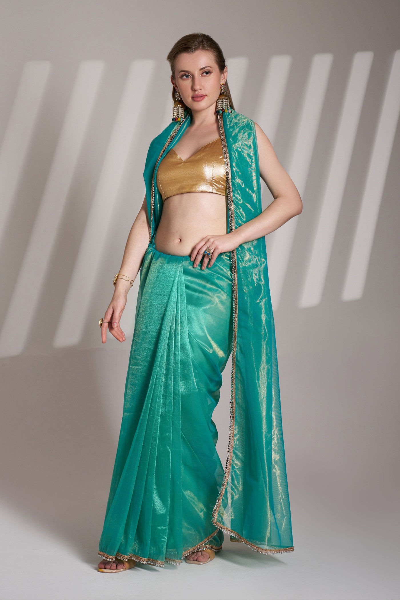 MySilkLove Greenish Blue Partywear Net Saree