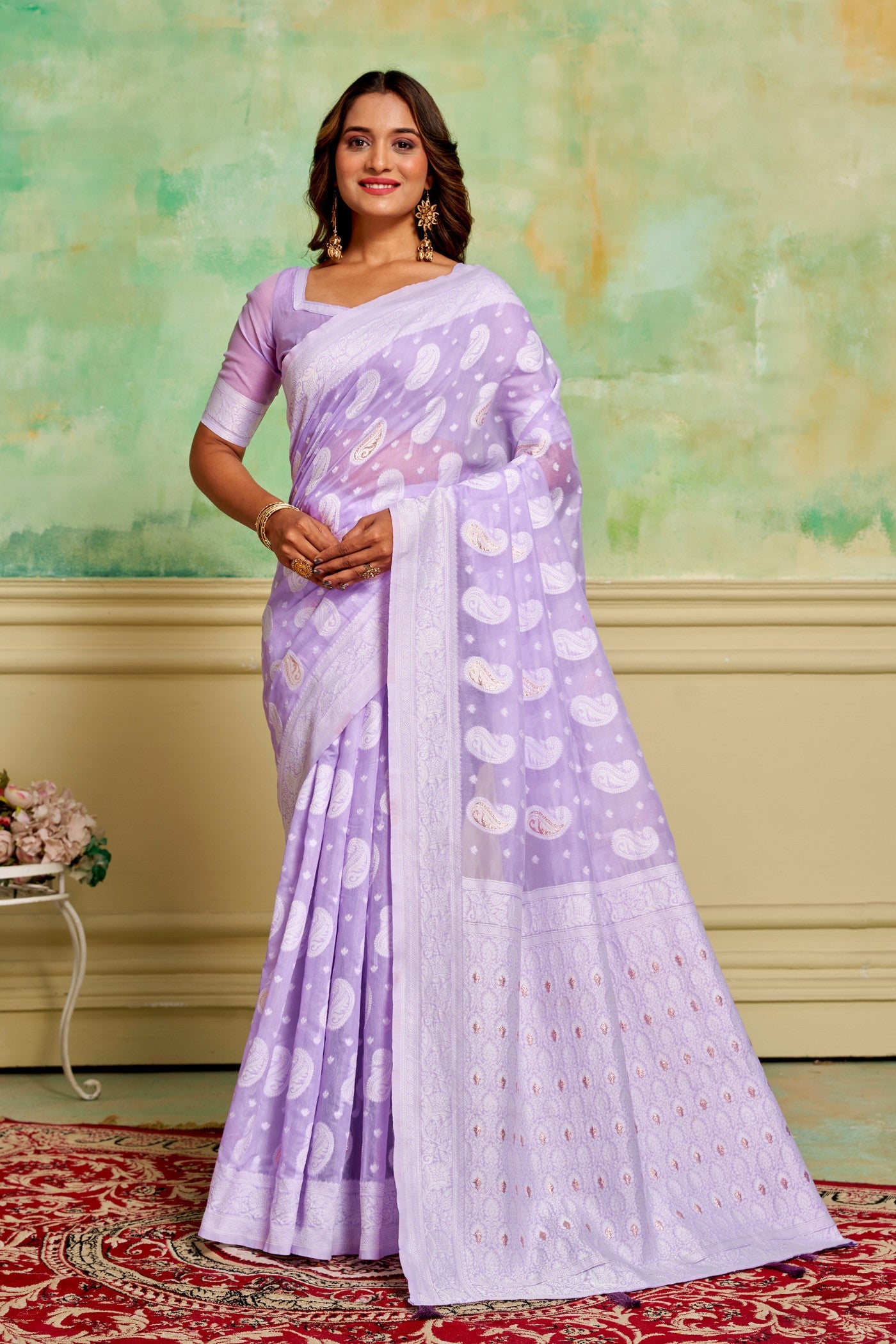 Buy MySilkLove Iris Purple Woven Cotton Saree Online