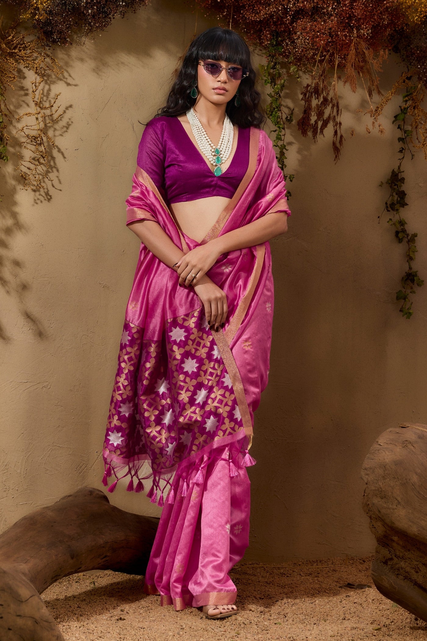 Buy MySilkLove Ultra Pink Tussar Handloom Silk Saree Online