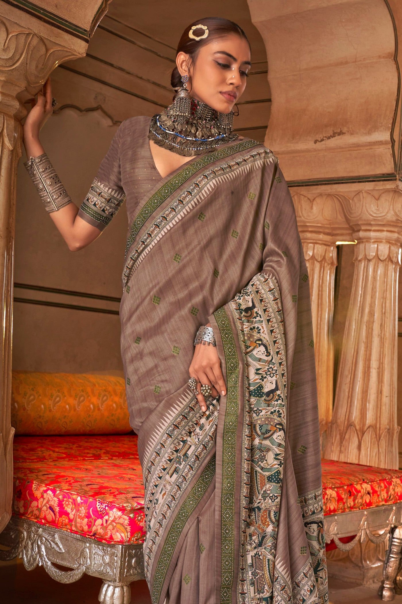 Buy MySilkLove Mocha Brown Printed Patola Saree Online