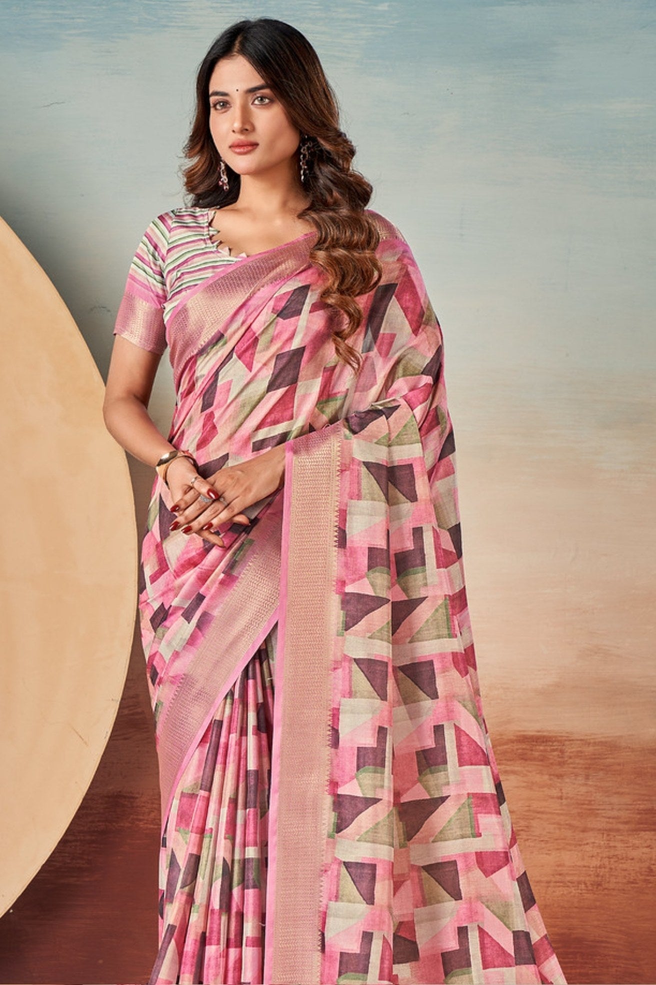 MySilkLove Lily Pink Banarasi Digital Printed Saree