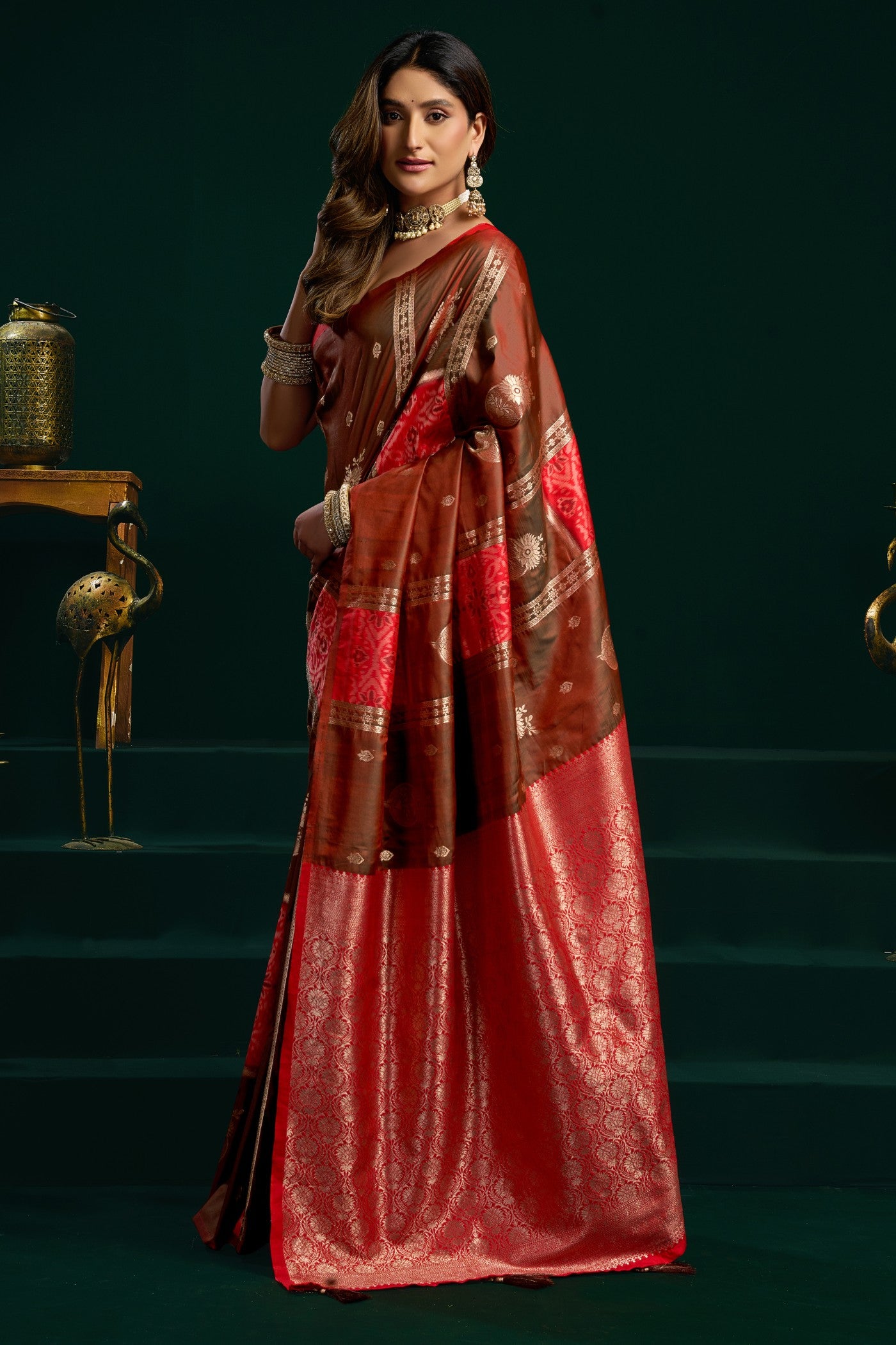 Buy MySilkLove Bisque Brown Banarasi Handloom Soft Silk Saree Online