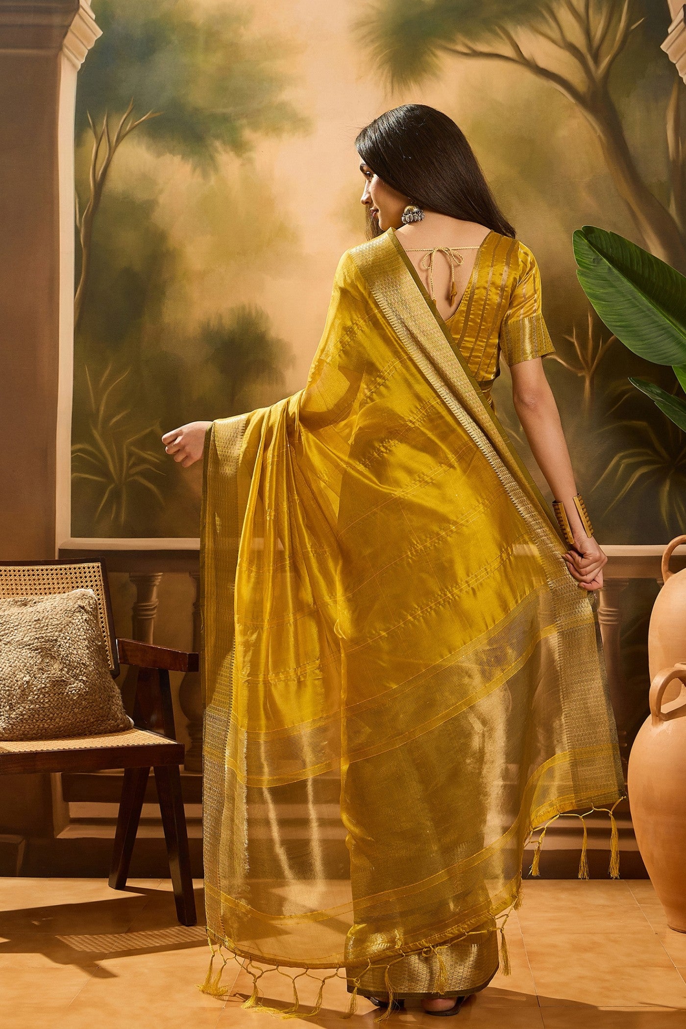 Buy MySilkLove Dijon Yellow Woven Organza Saree Online