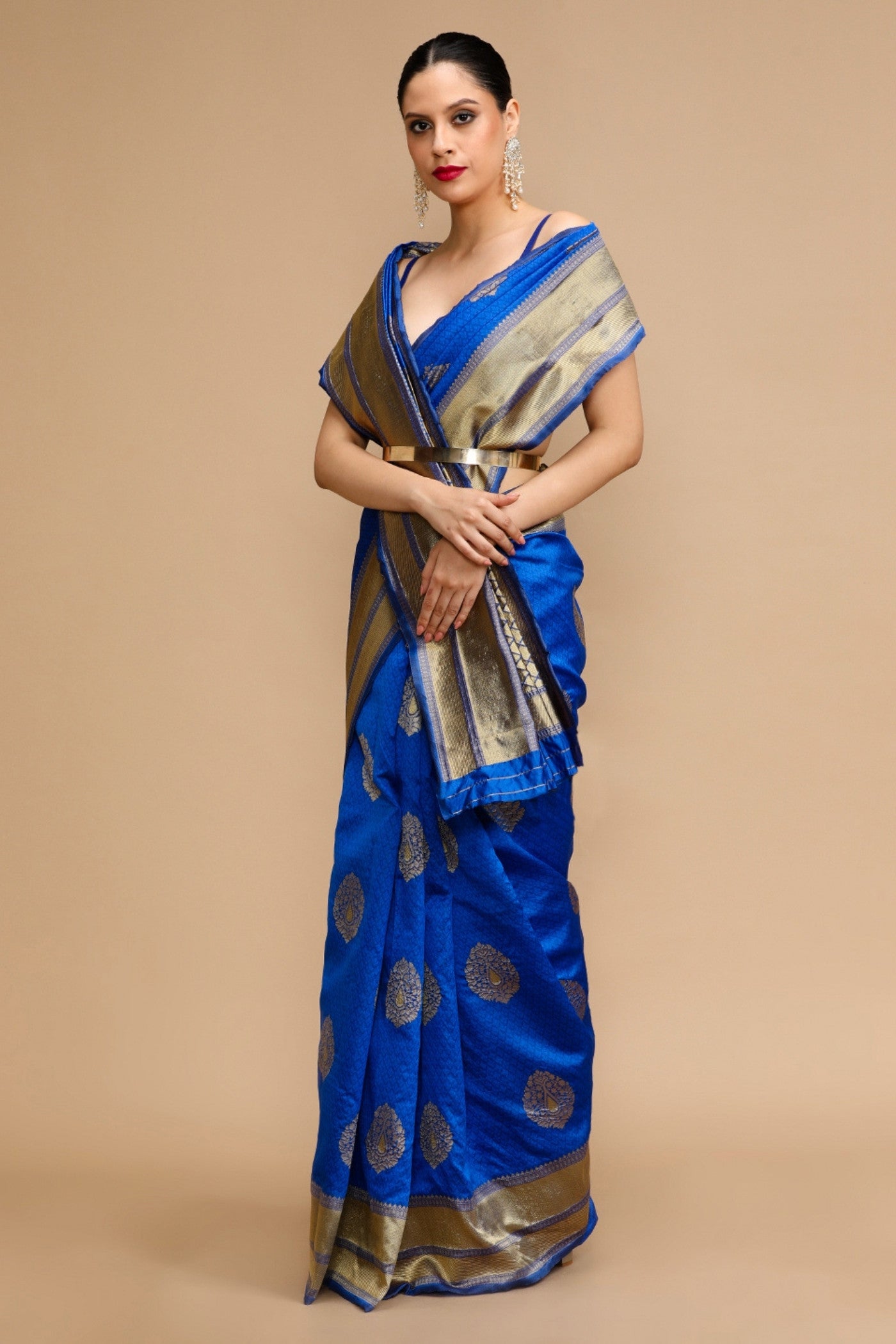 MySilkLove Ultramarine Blue Woven Jacquard Lichi Silk Saree