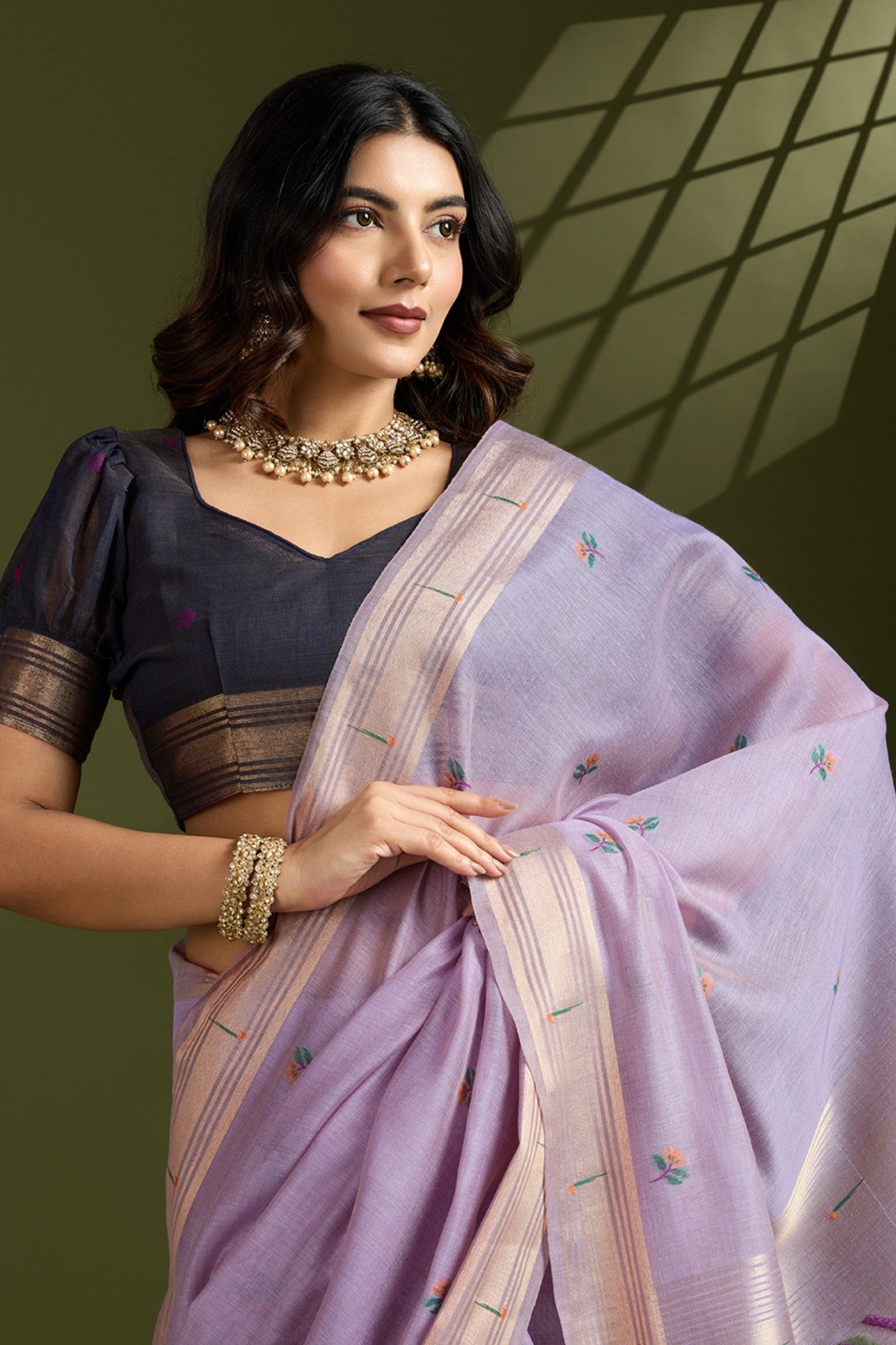 Buy MySilkLove Violet Purple Woven Muga Cotton Paithani Saree Online