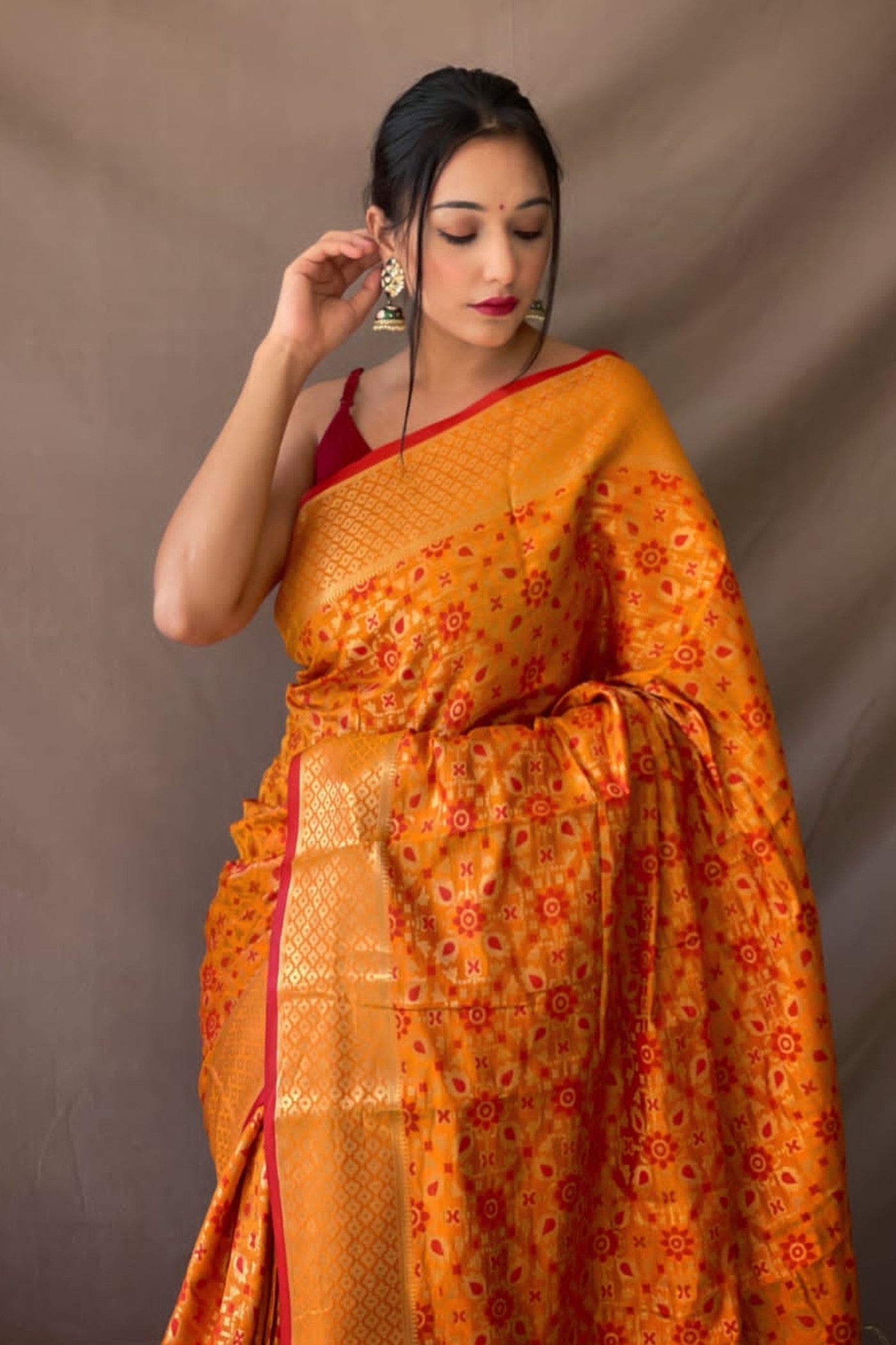 MySilkLove Wildfire Orange Zari Woven Banarasi Saree