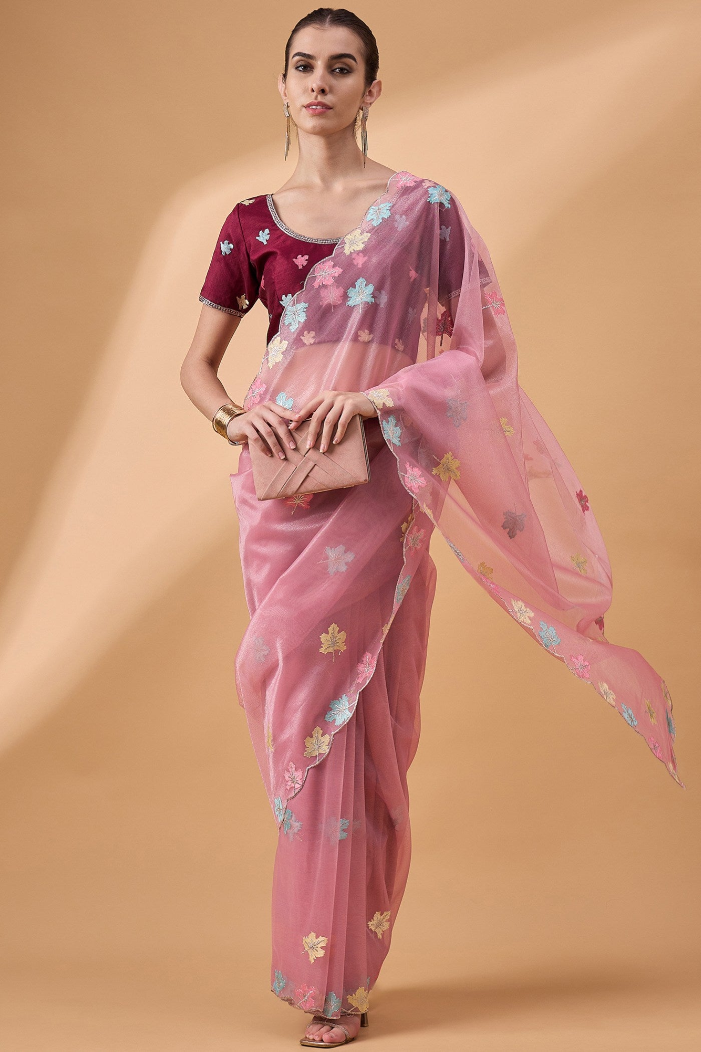 Buy MySilkLove Puce Pink Net Partywear Saree Online