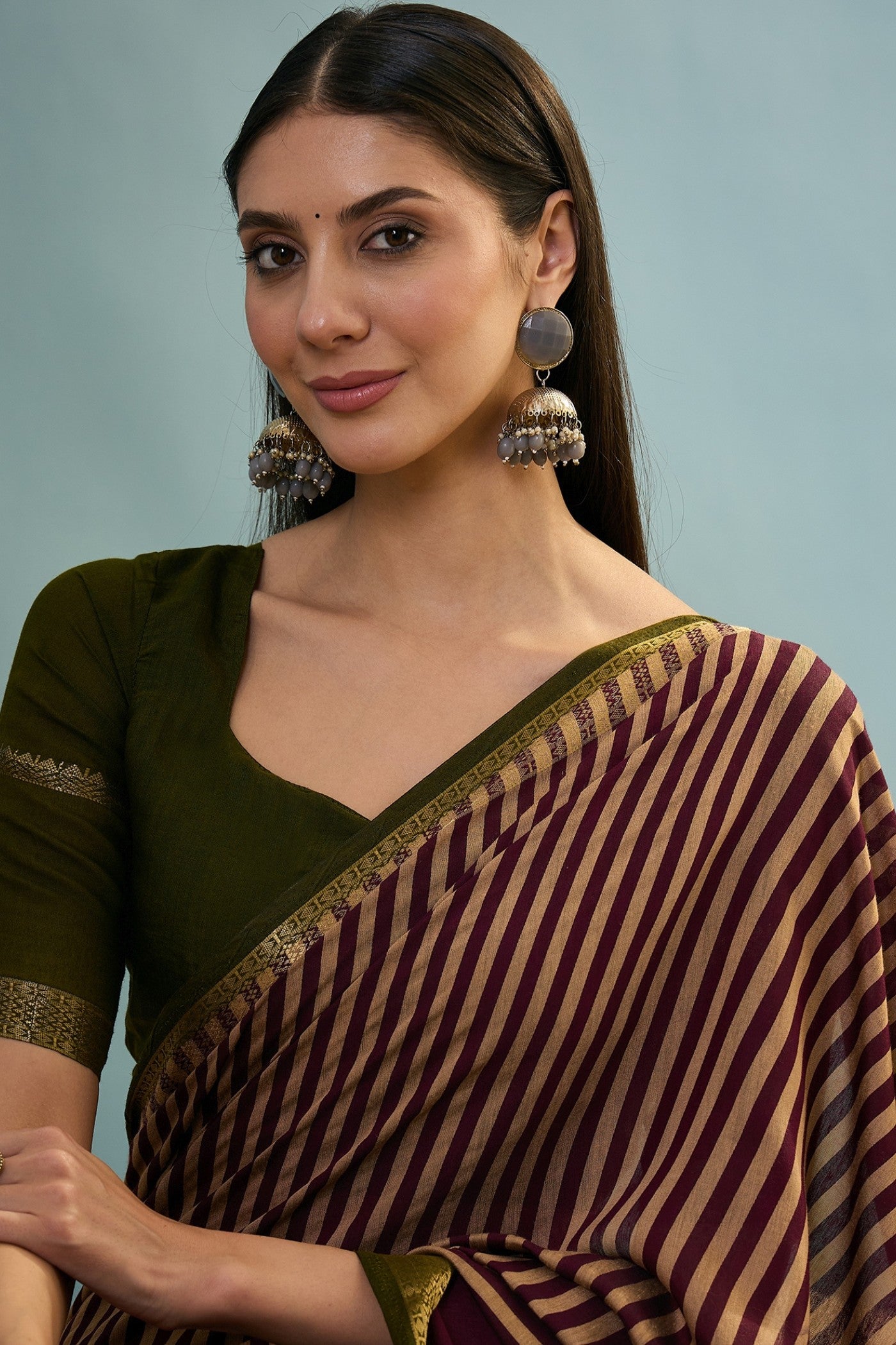 Buy MySilkLove Olive Green Woven Cotton Saree Online