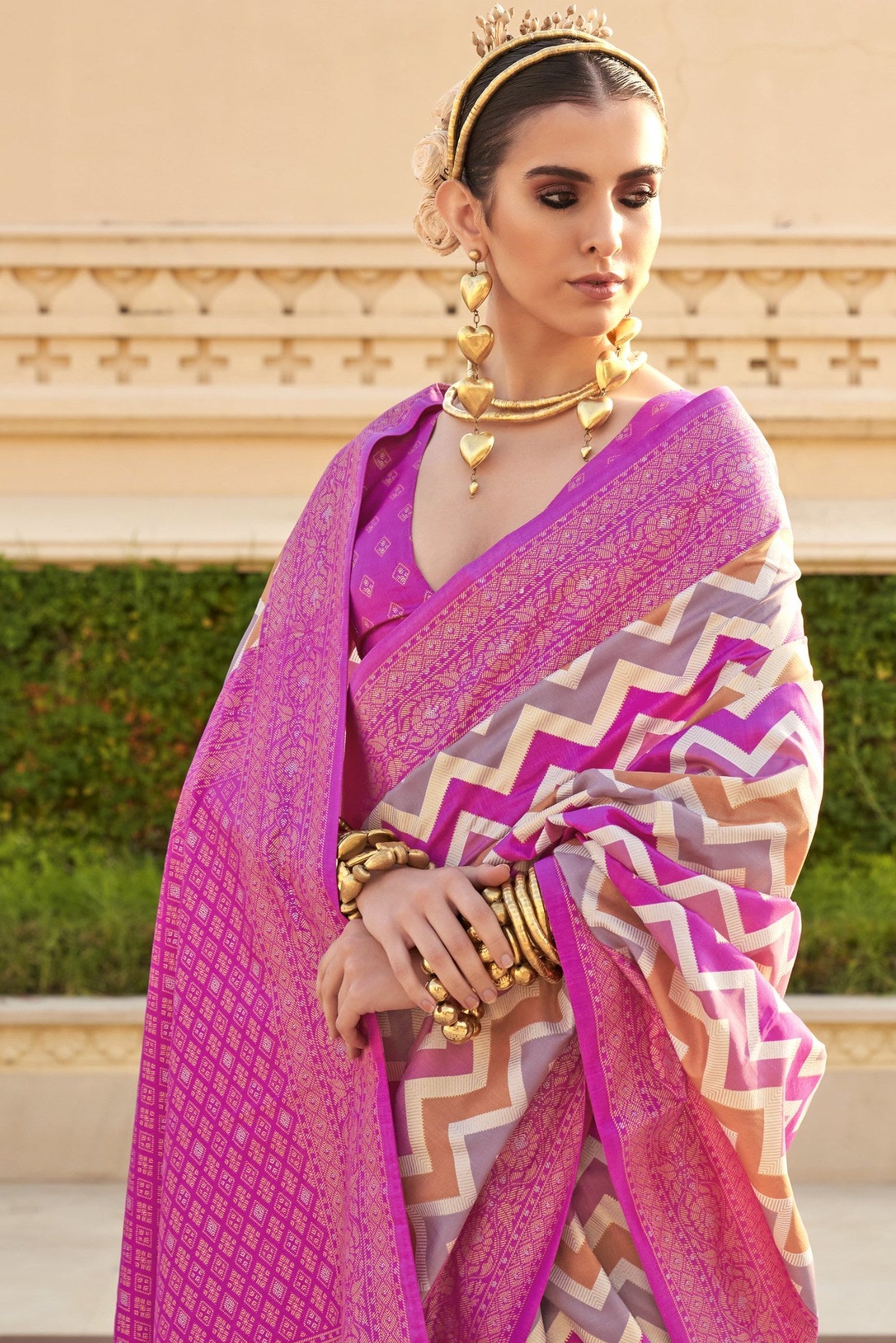 MySilkLove Lotus Pink Woven Patola Printed Silk Saree