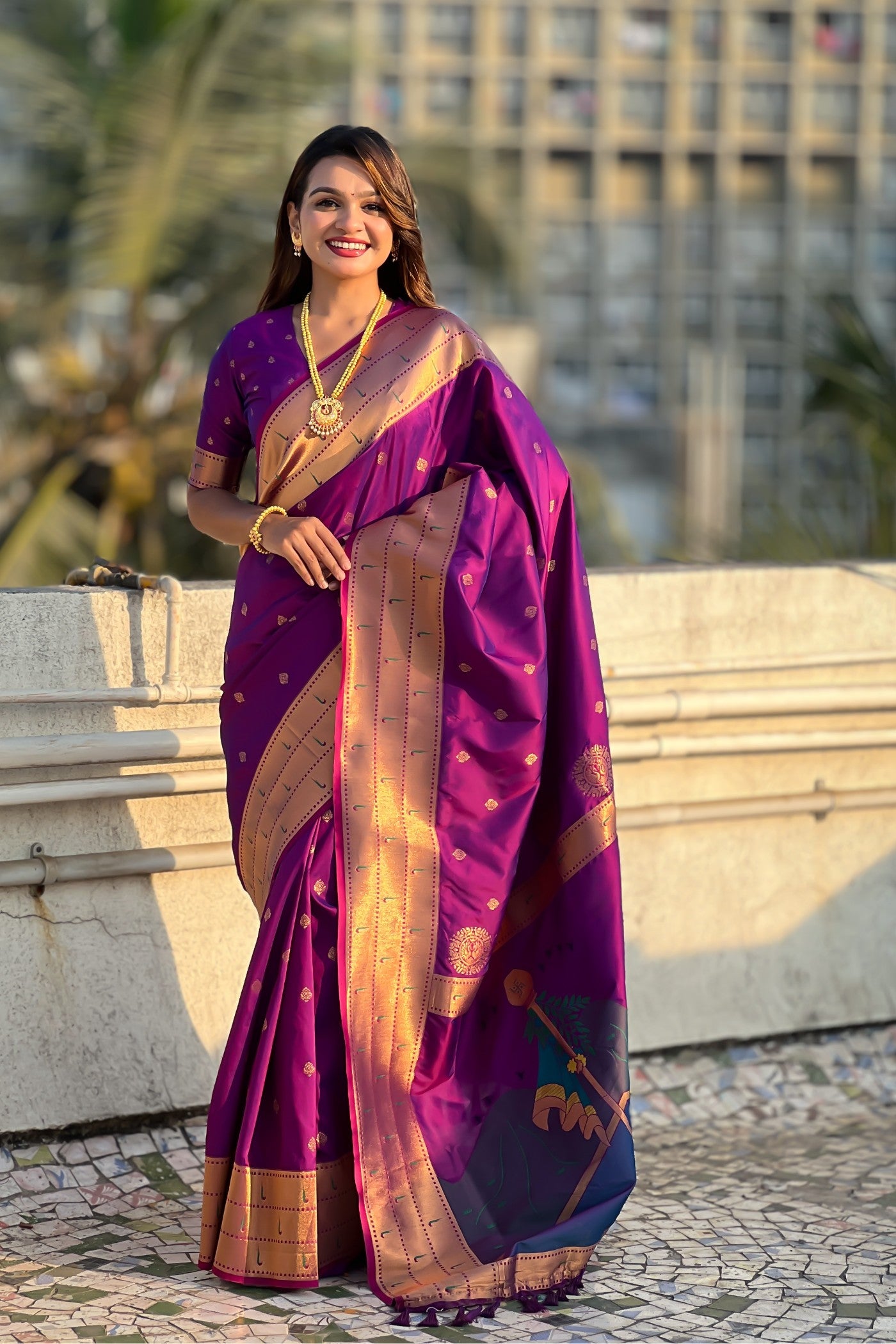 Buy MySilkLove Violet Purple Woven Paithani Saree Online