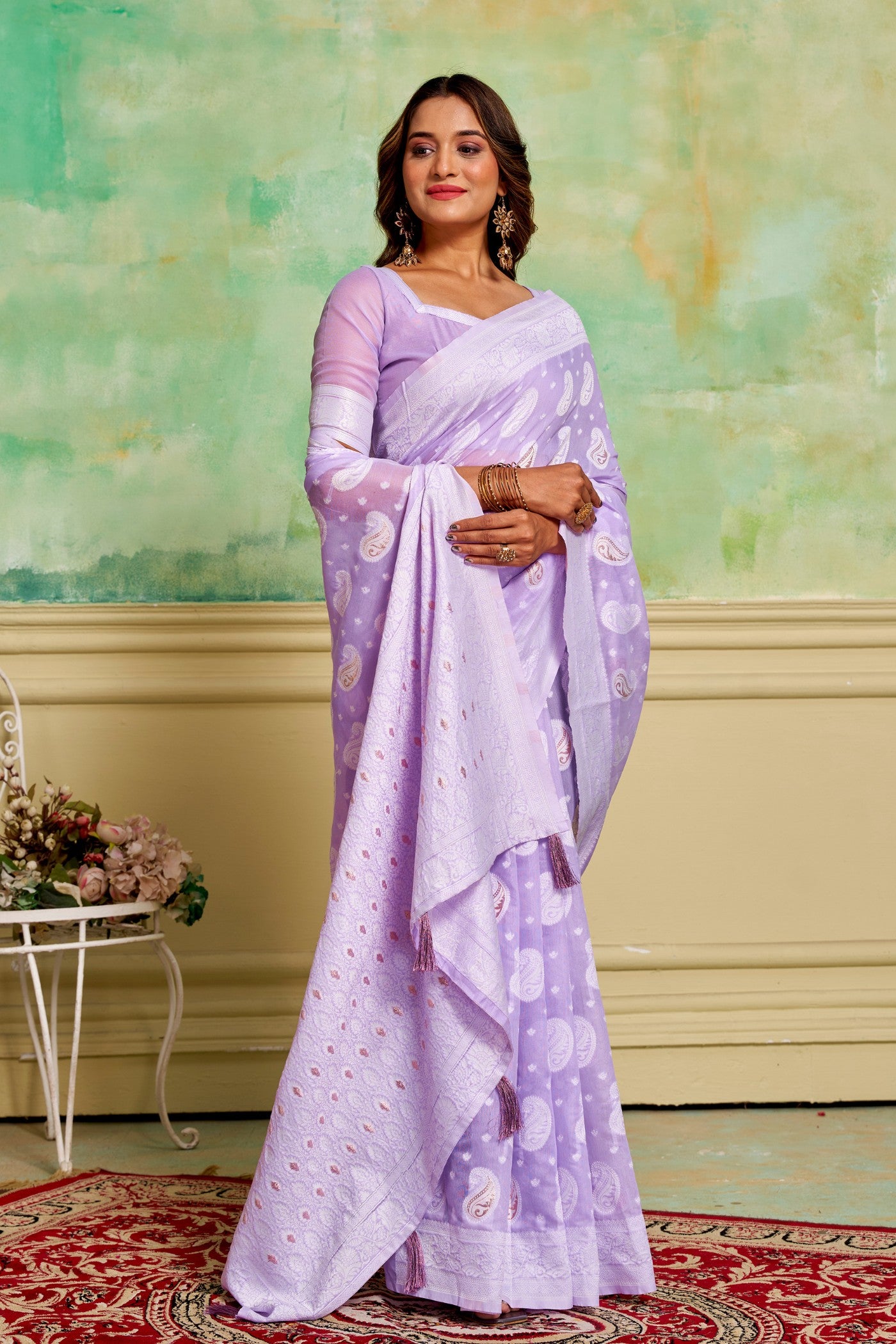 Buy MySilkLove Iris Purple Woven Cotton Saree Online