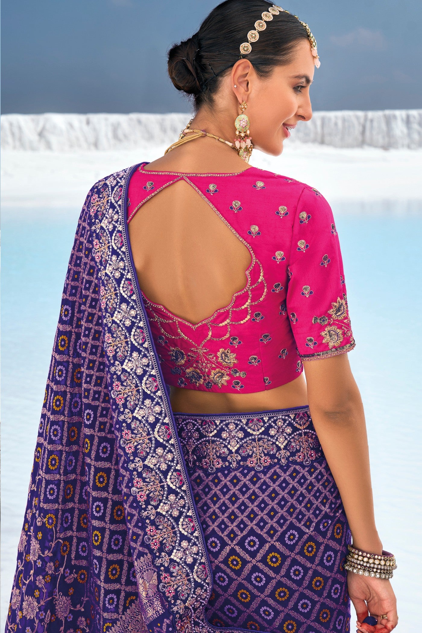 Buy MySilkLove Blue Hibiscus Georgette Patola Saree Online