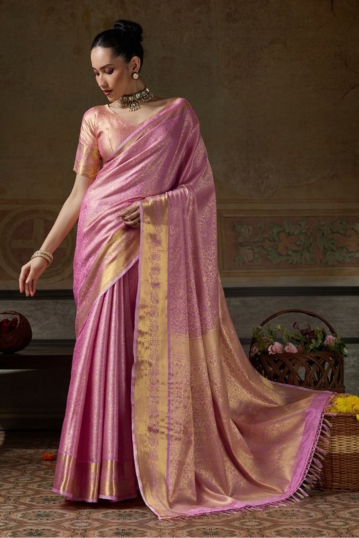 Buy MySilkLove Dusty Rose Pink Woven Kanjivaram Saree Online