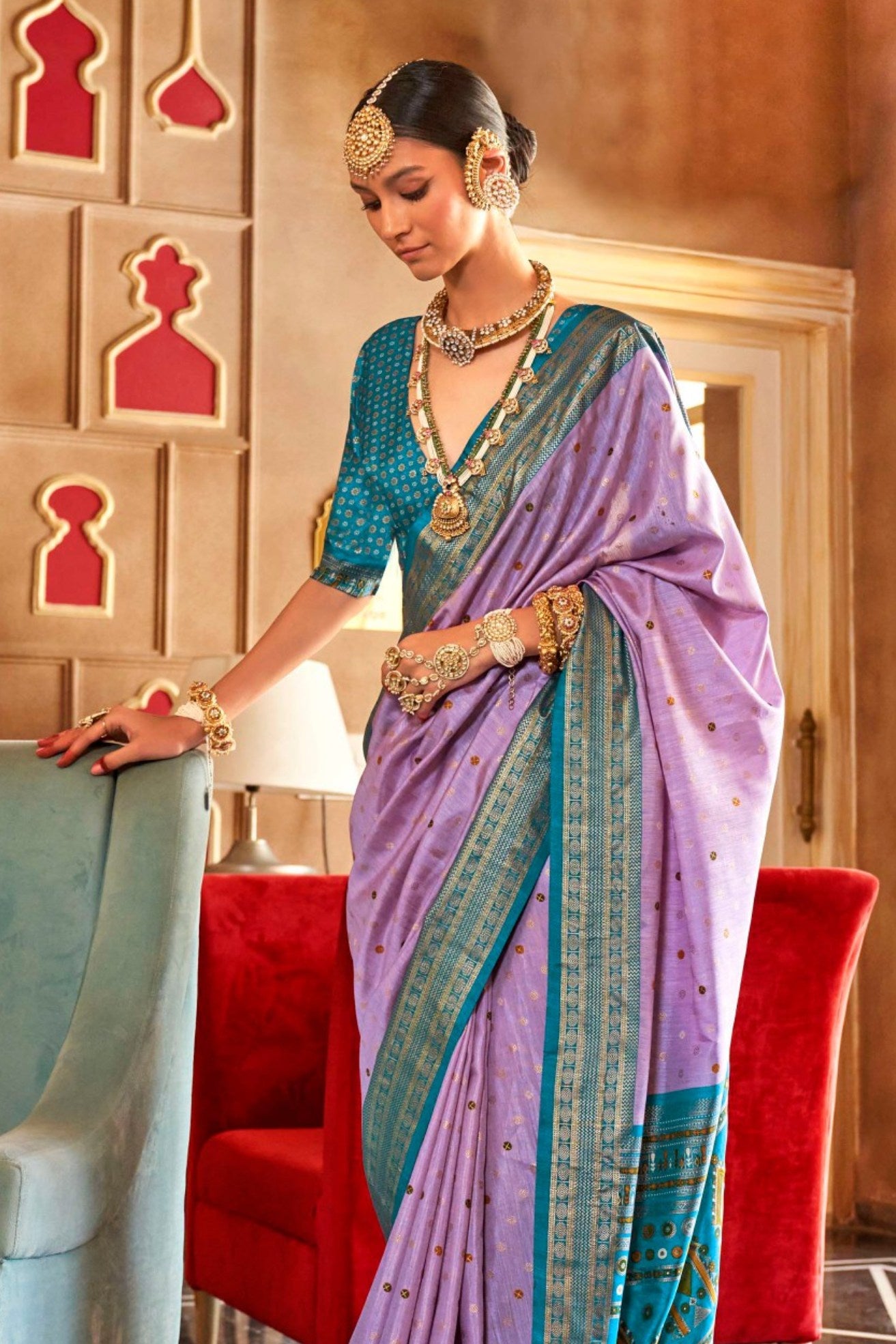 Buy MySilkLove Helio Lavender Printed Patola Saree Online