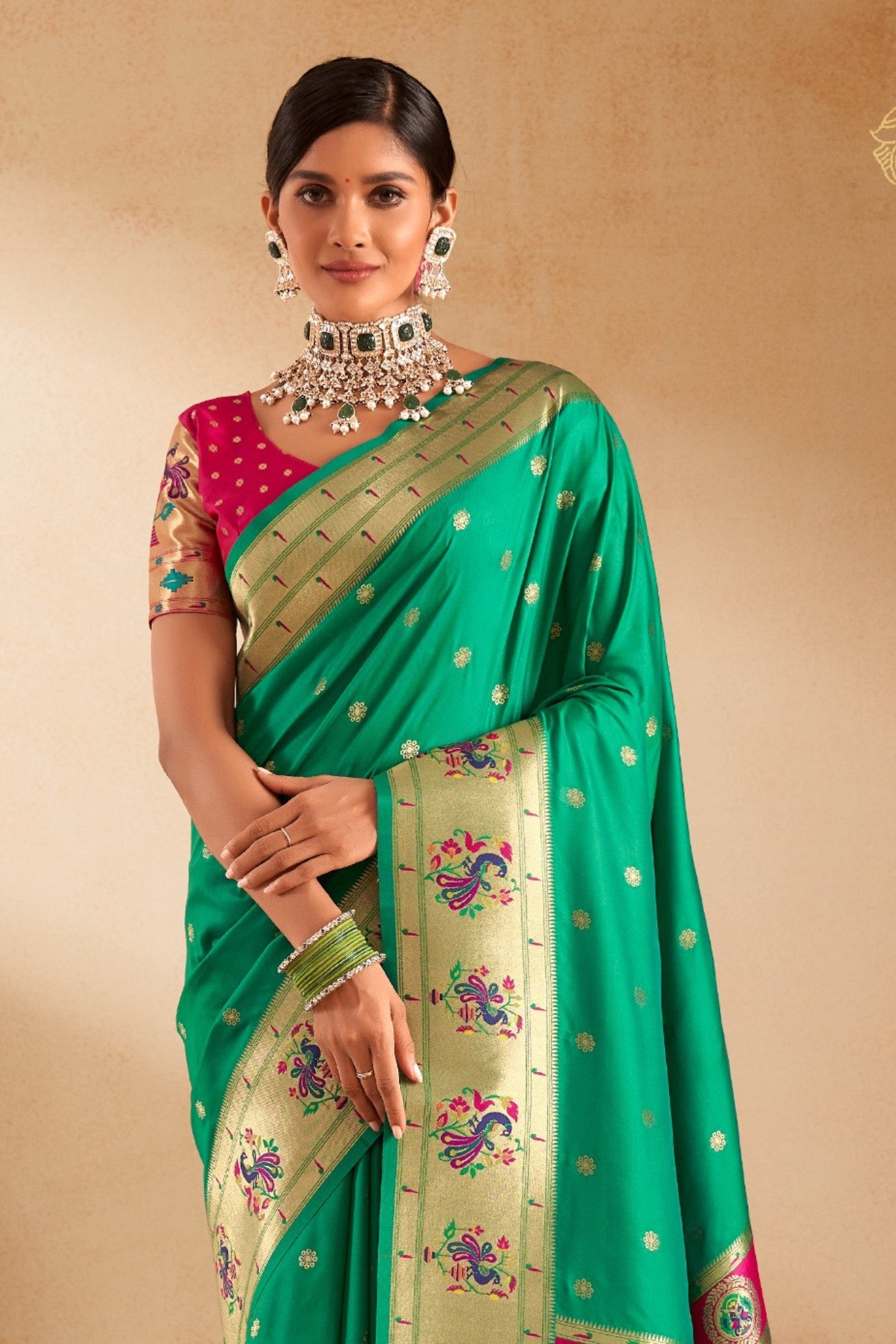 Buy MySilkLove Jewel Green Woven Paithani Saree Online