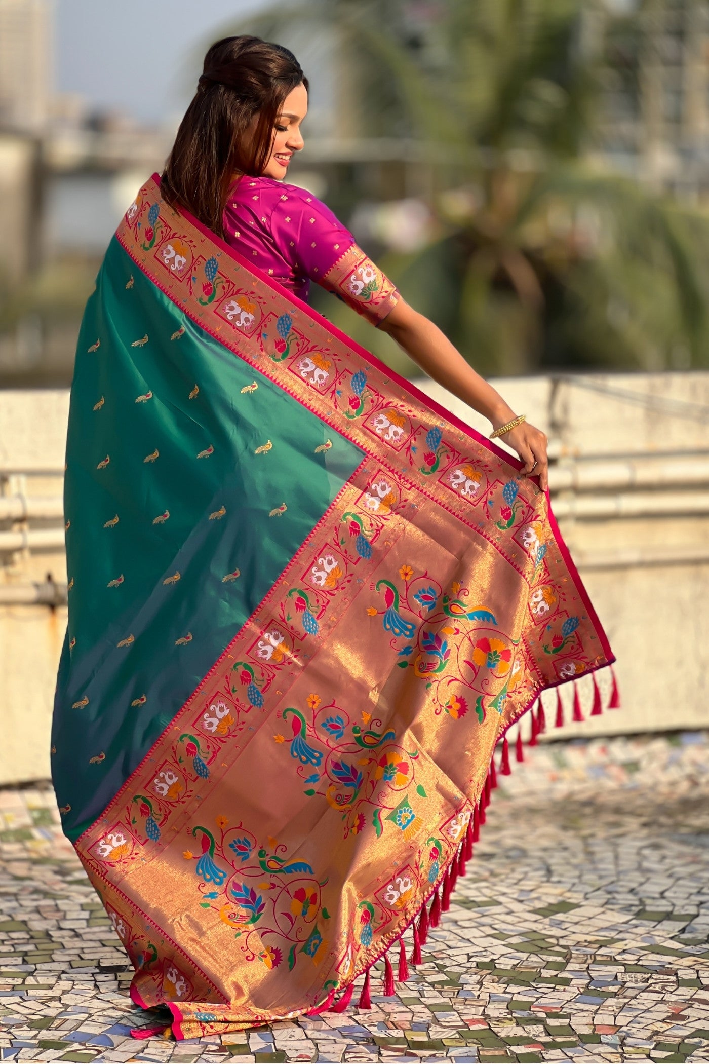 Buy MySilkLove Forest Green Zari Woven Paithani Saree Online