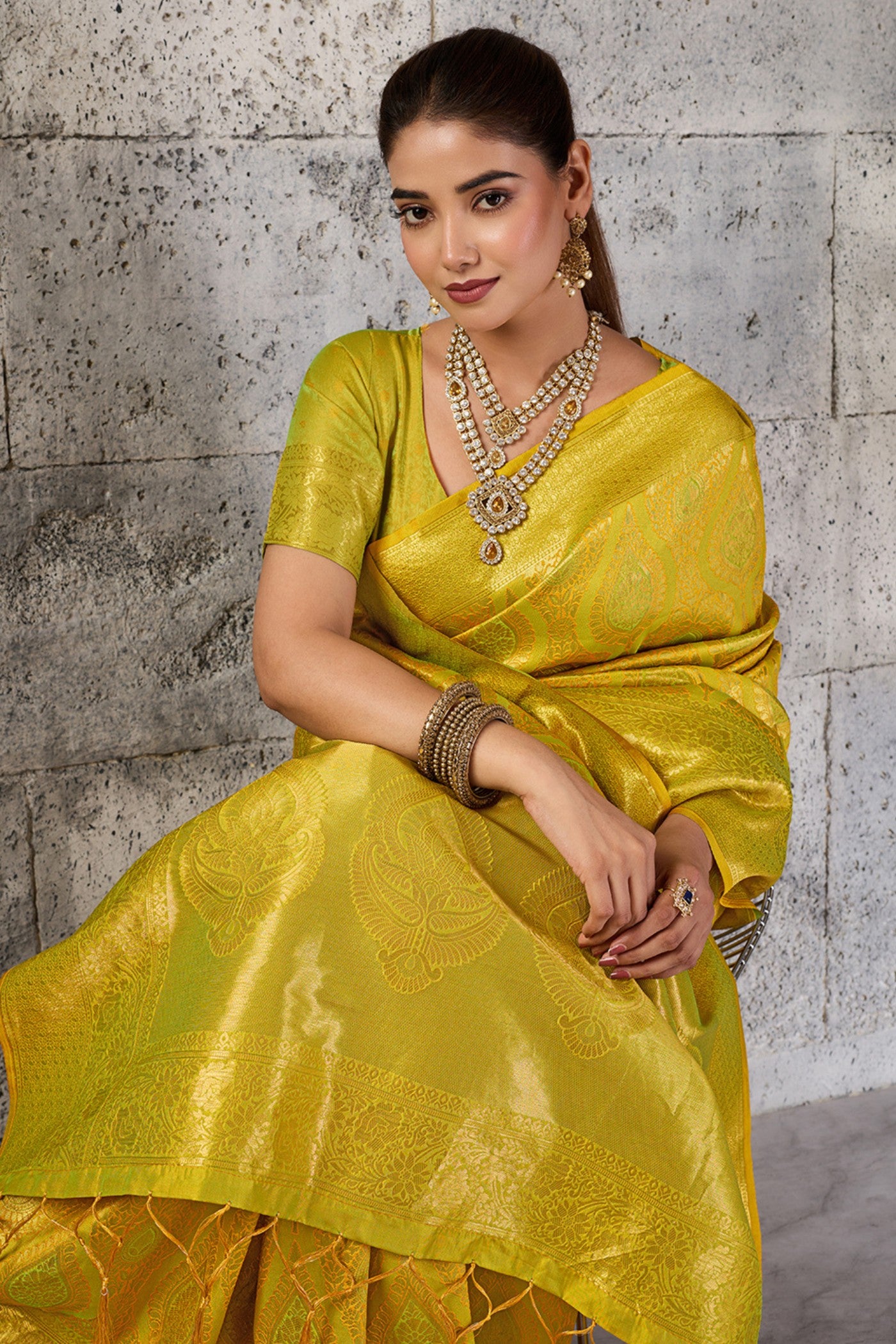 Buy MySilkLove Radiant Gold Yellow Woven Kanjivaram Saree Online