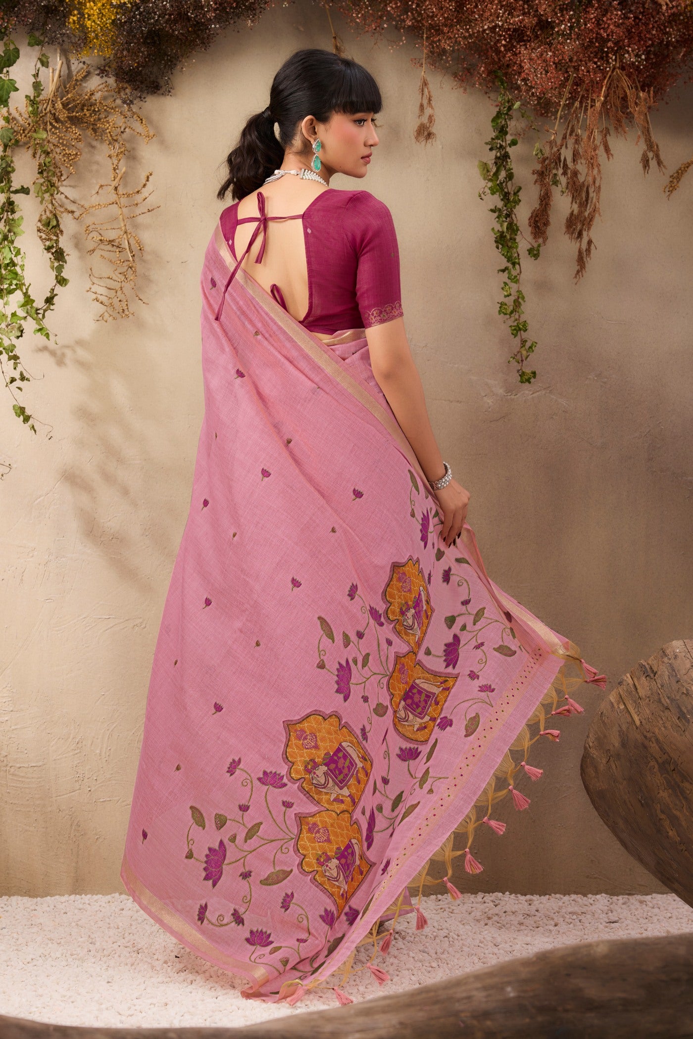 Buy MySilkLove Rose Pink Handloom Cotton Saree Online