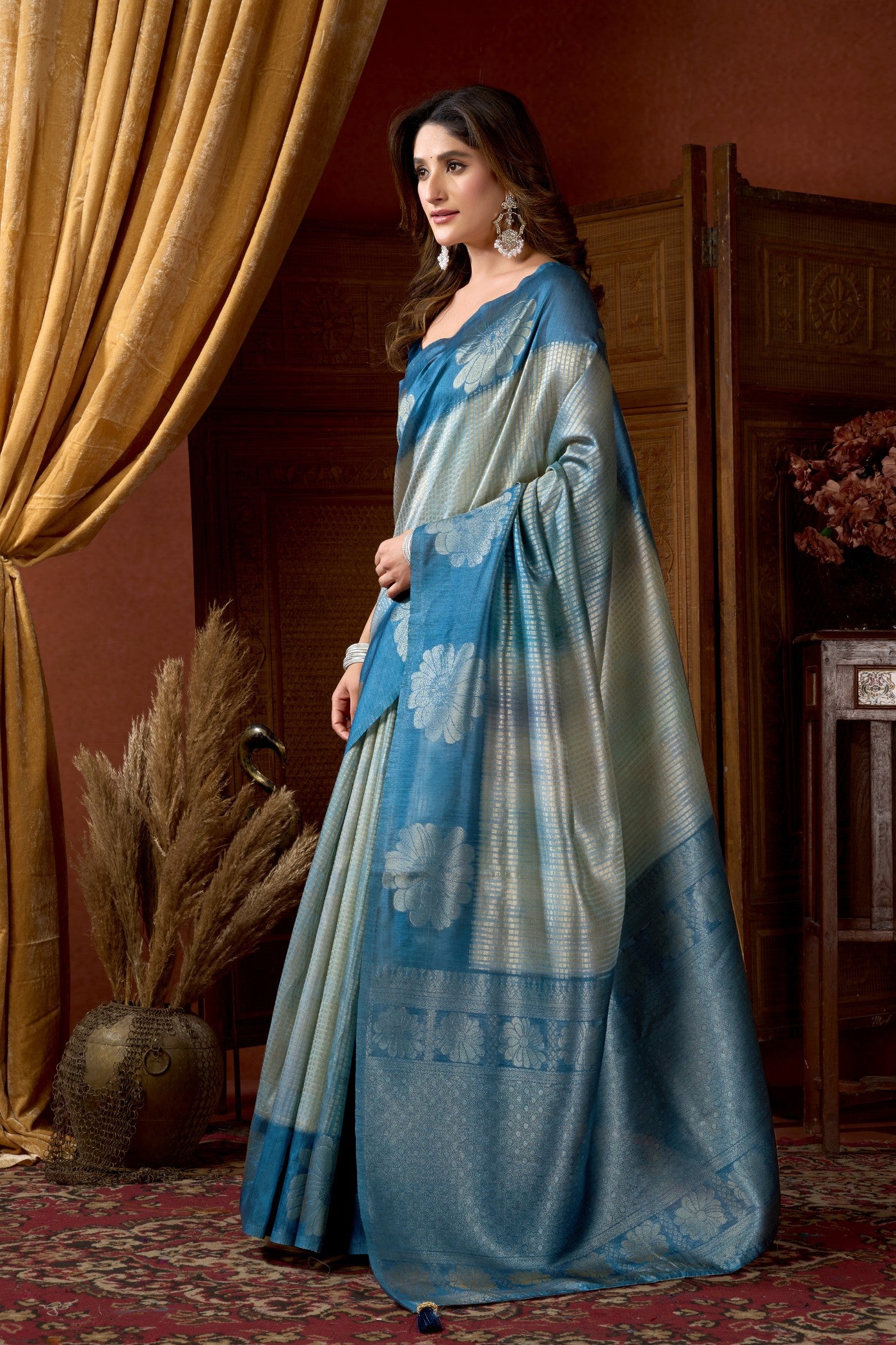 Buy MySilkLove Cornflower Blue Banarasi Soft Silk Saree Online