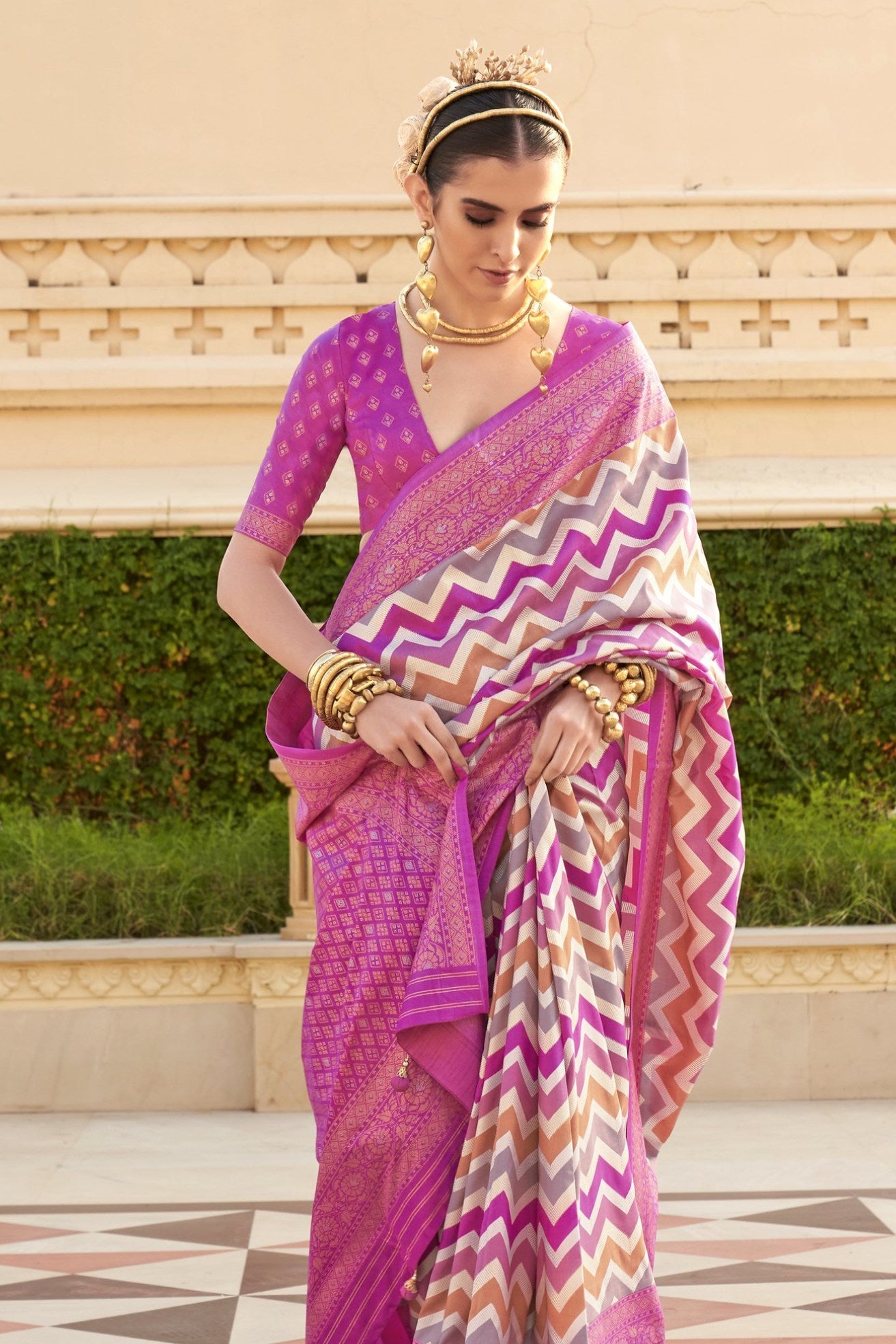 Buy MySilkLove Lotus Pink Woven Patola Printed Silk Saree Online