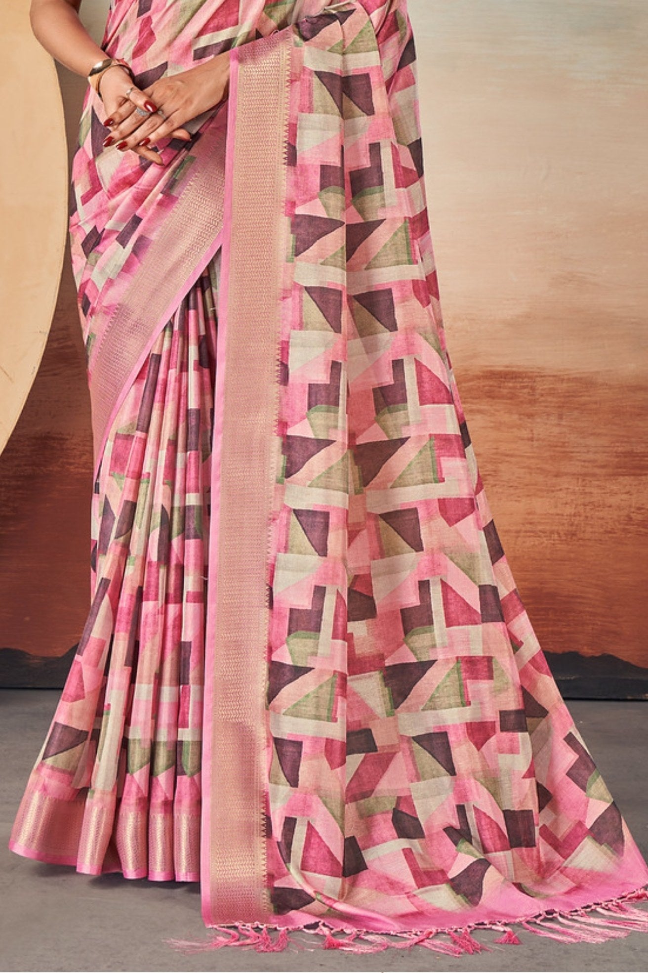 Buy MySilkLove Lily Pink Banarasi Digital Printed Saree Online