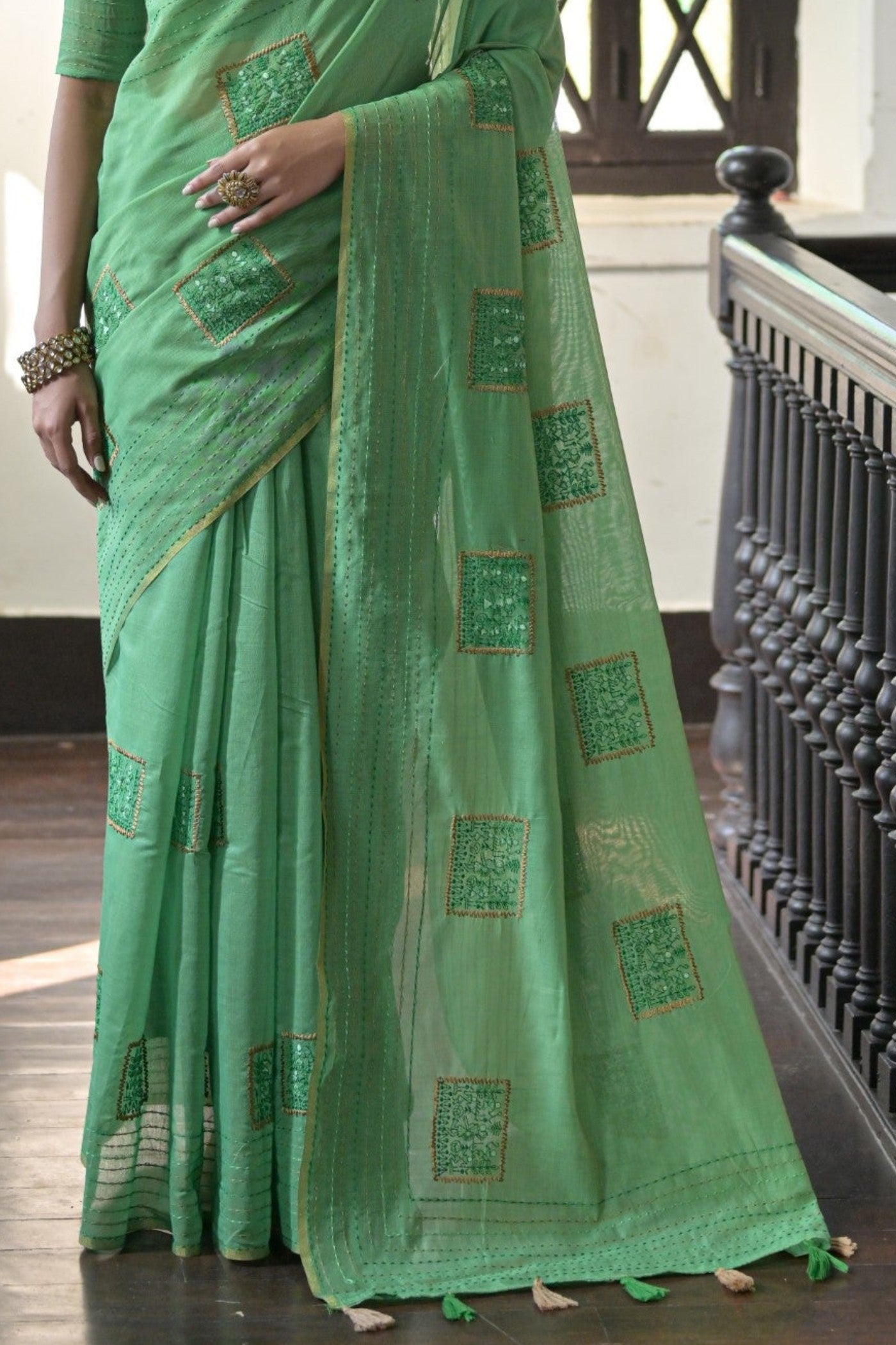 Buy MySilkLove Pista Green Linen Soft Silk Saree Online