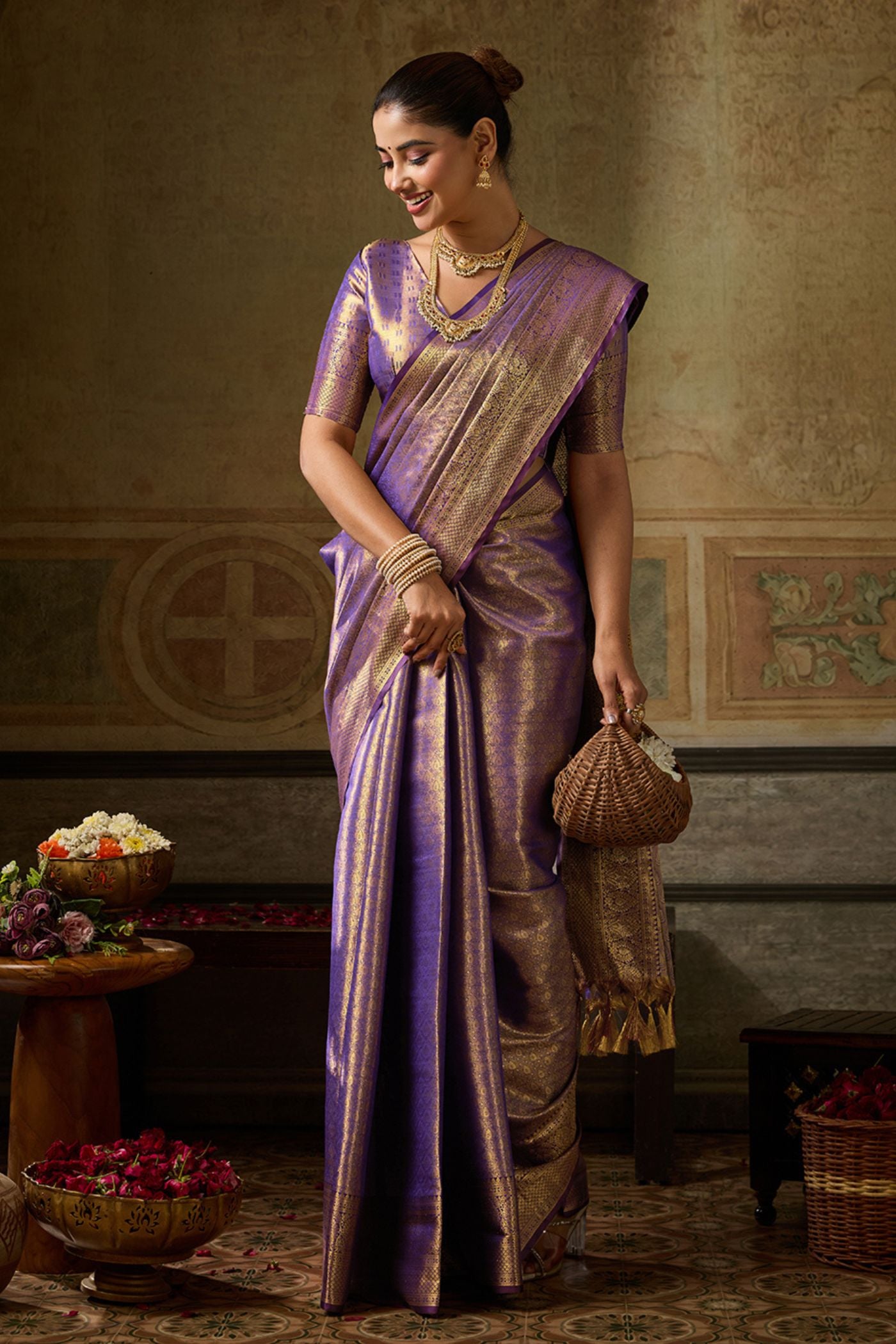 Buy MySilkLove Periwinkle Purple Woven Kanjivaram Saree Online