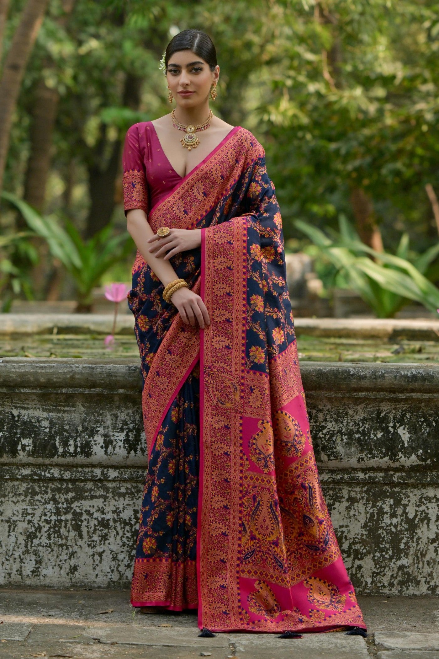 Buy MySilkLove Twilight Blue Woven Pashmina Silk Saree Online