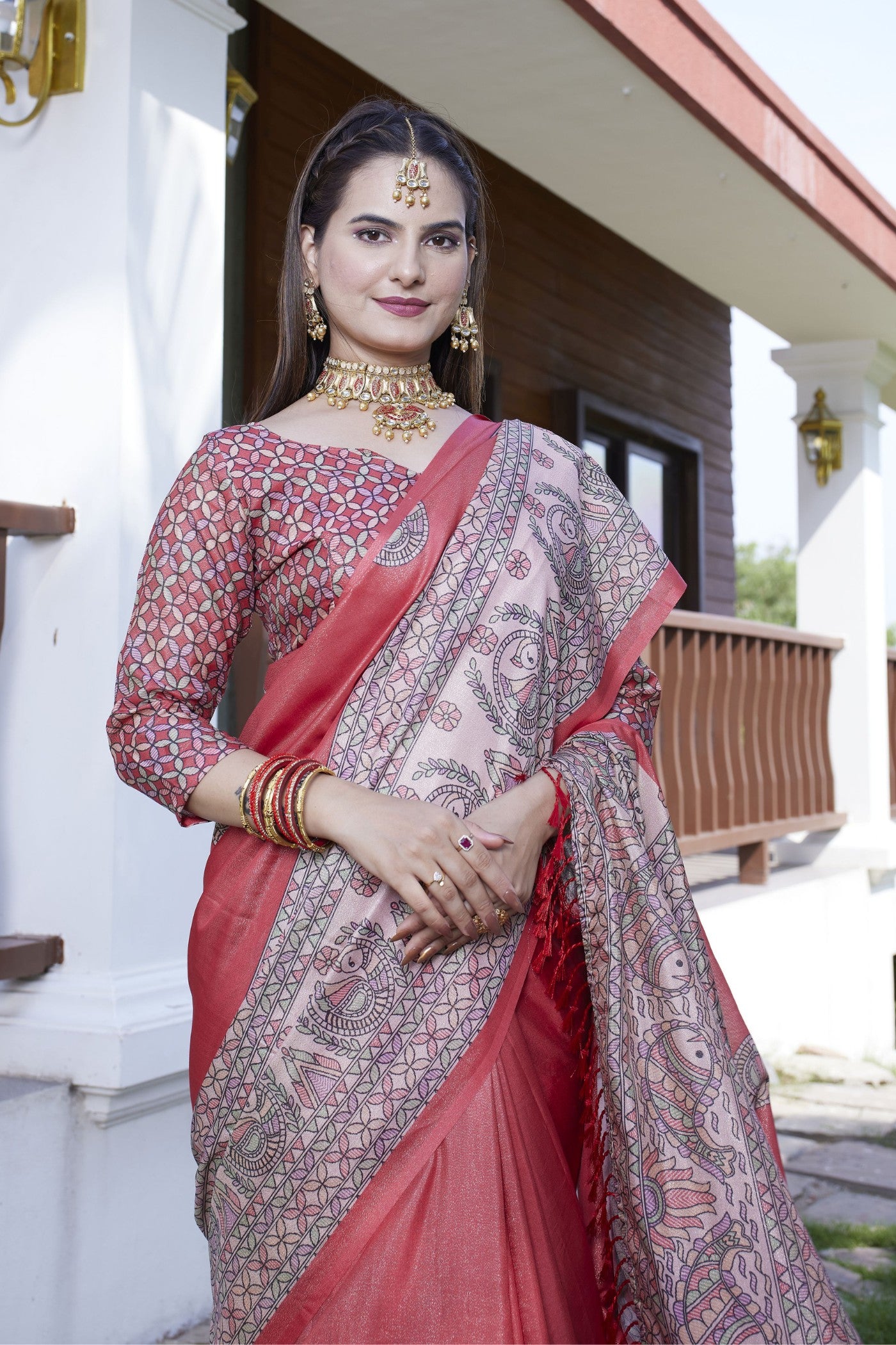 MySilkLove Merlot Red Banarasi Digital Printed Saree