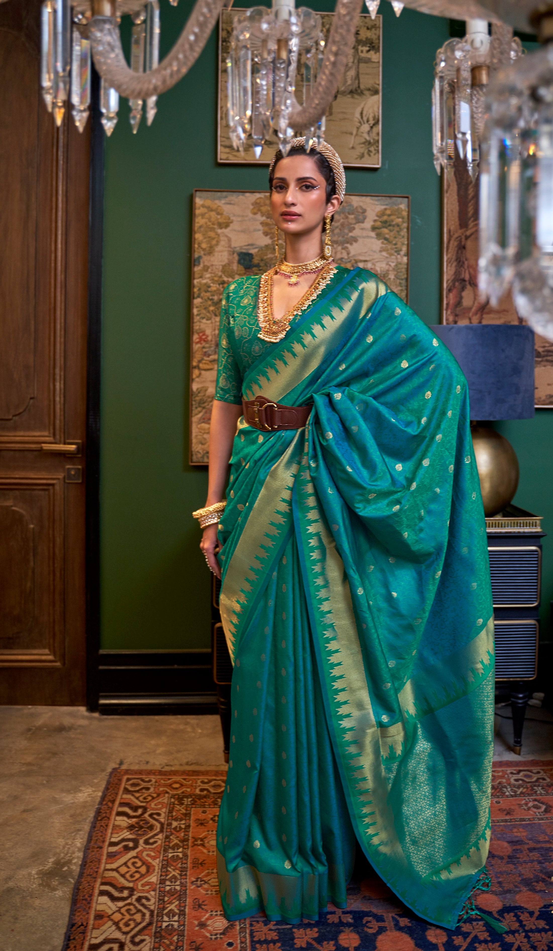 MySilkLove Elf Green Banarasi Handloom Woven Silk Saree