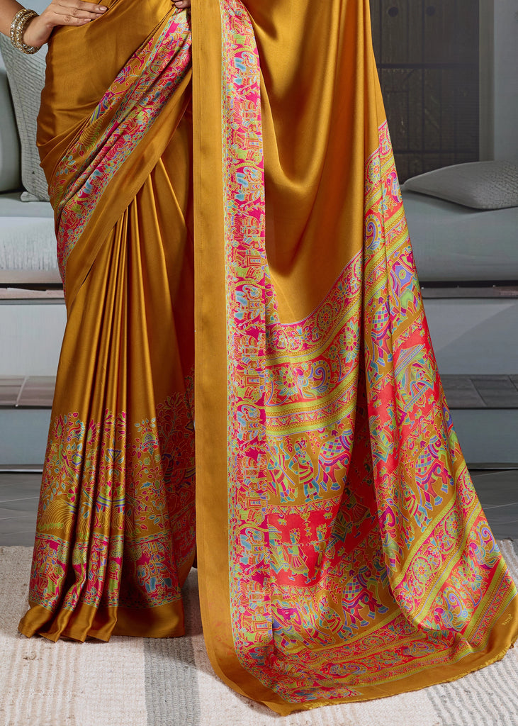 Buy MySilkLove Daisy Yellow Printed Satin Crepe Silk Saree Online