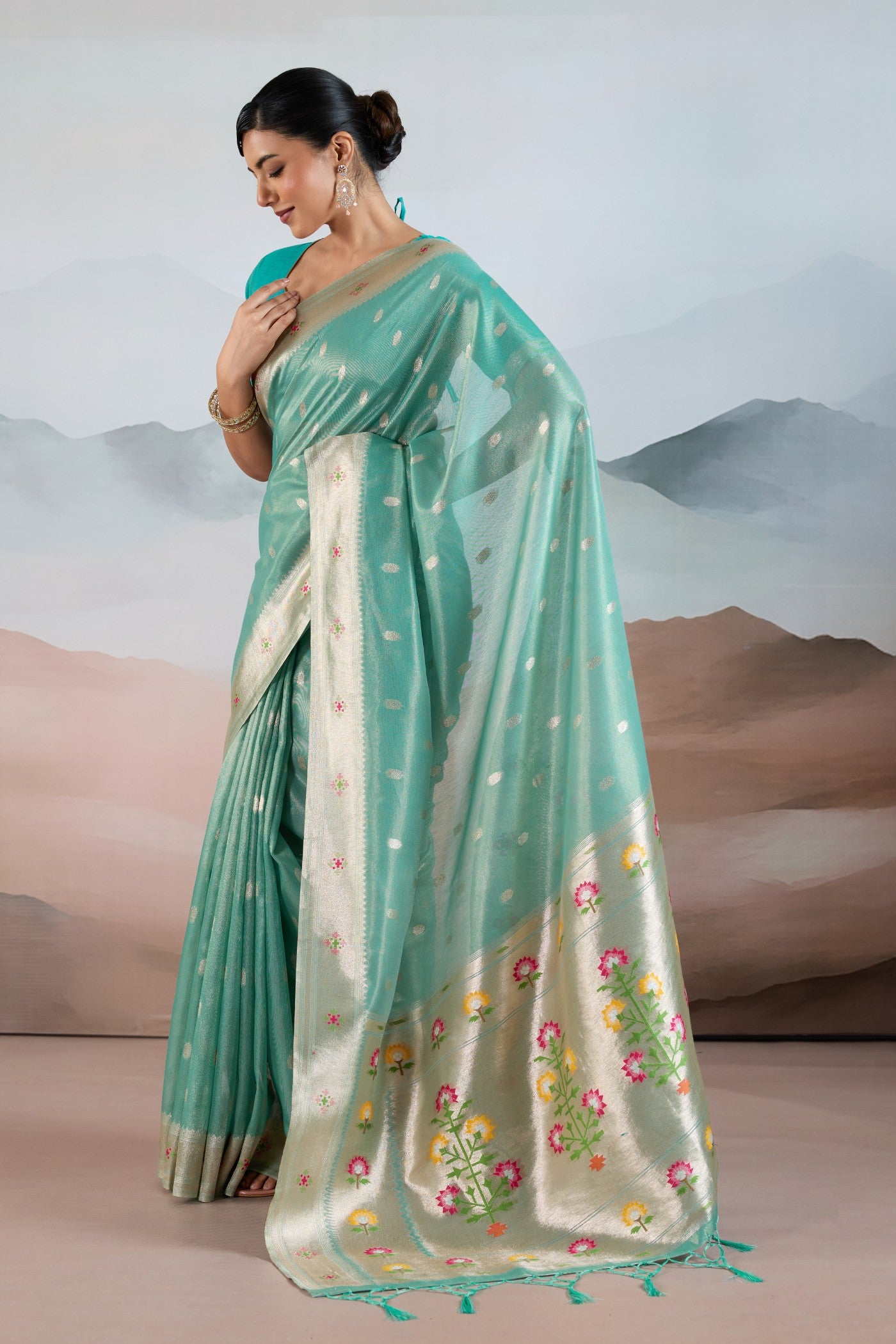 MySilkLove Imperial Green Zari Woven Tissue Paithani Saree