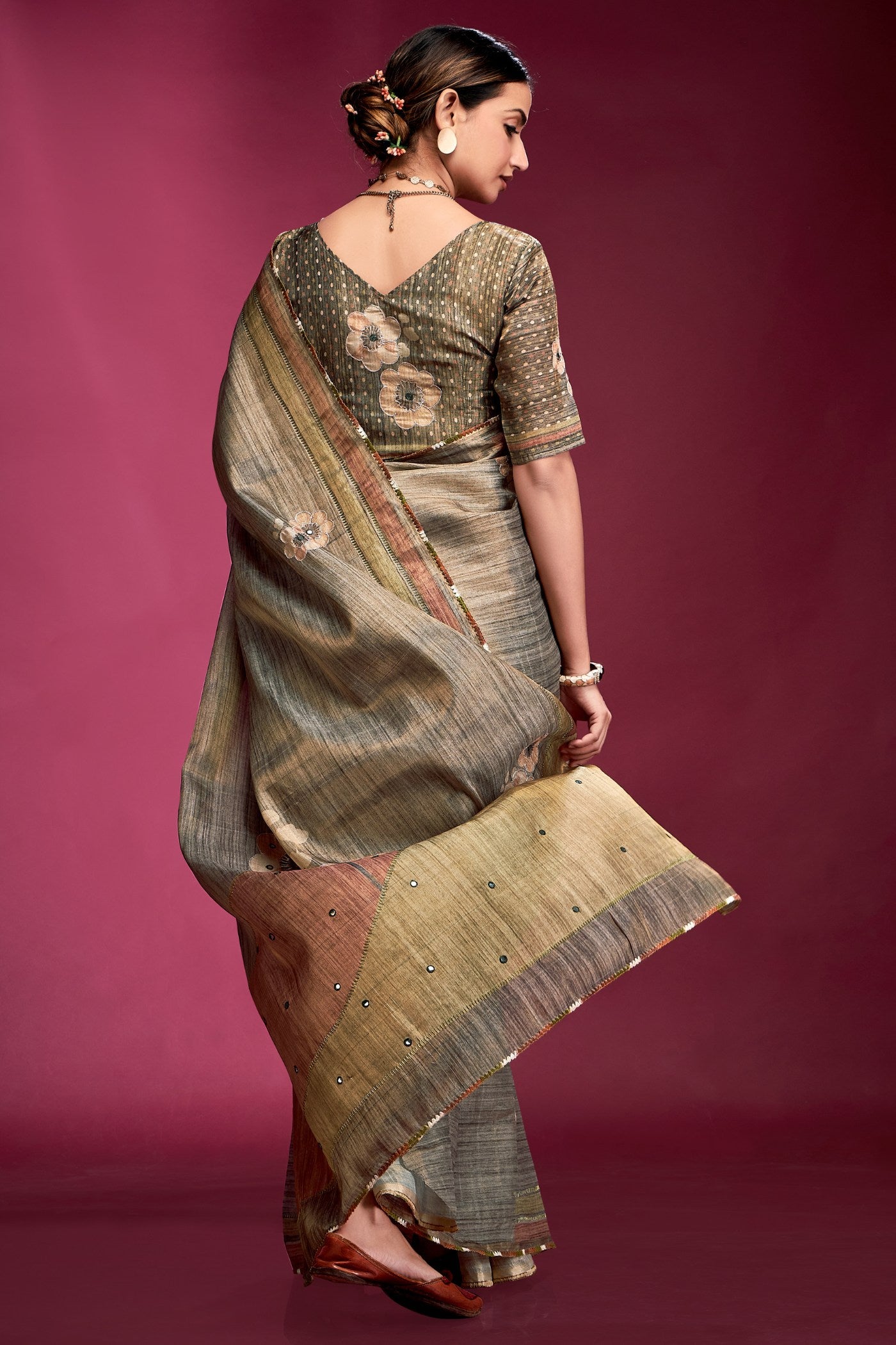 Buy MySilkLove Woody Grey Woven Tussar Silk Saree Online