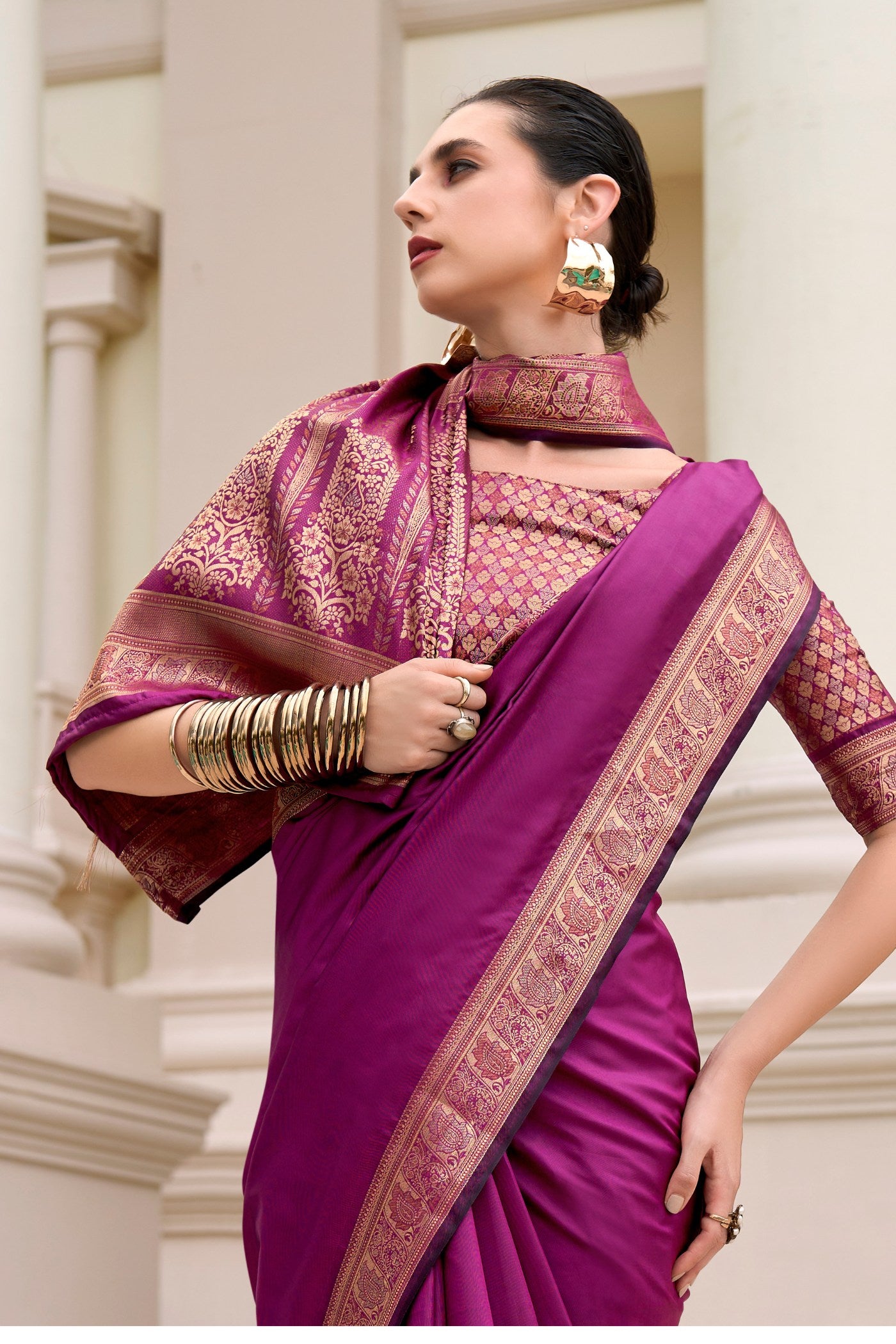 Buy MySilkLove Mulberry Wood Purple Banarasi Handloom Saree Online