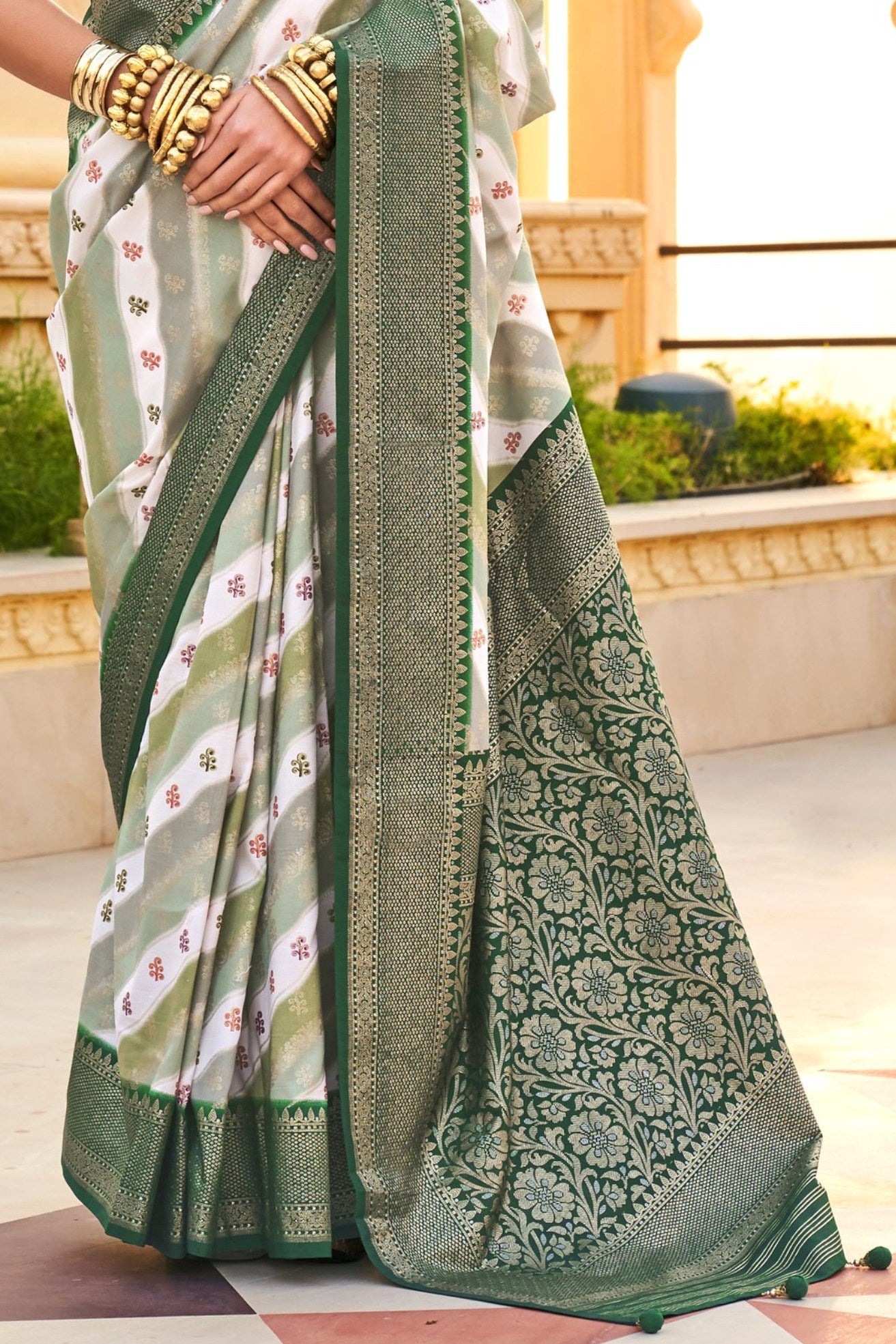 Buy MySilkLove Granite Green Woven Patola Printed Silk Saree Online