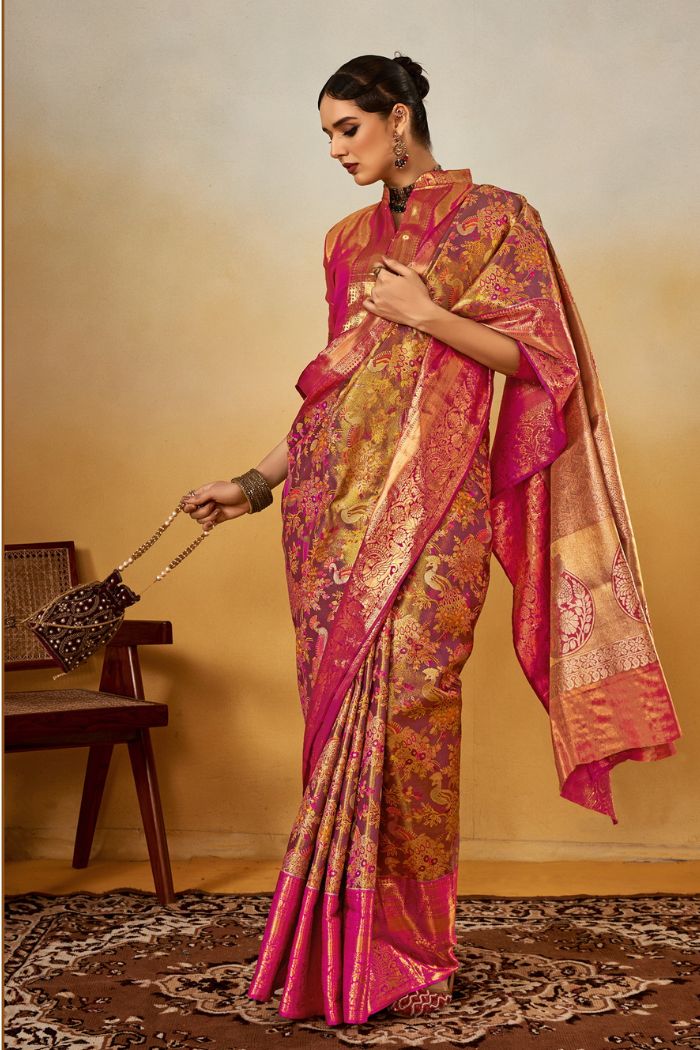 Buy MySilkLove Contessa Pink Woven Kanjivaram Saree Online