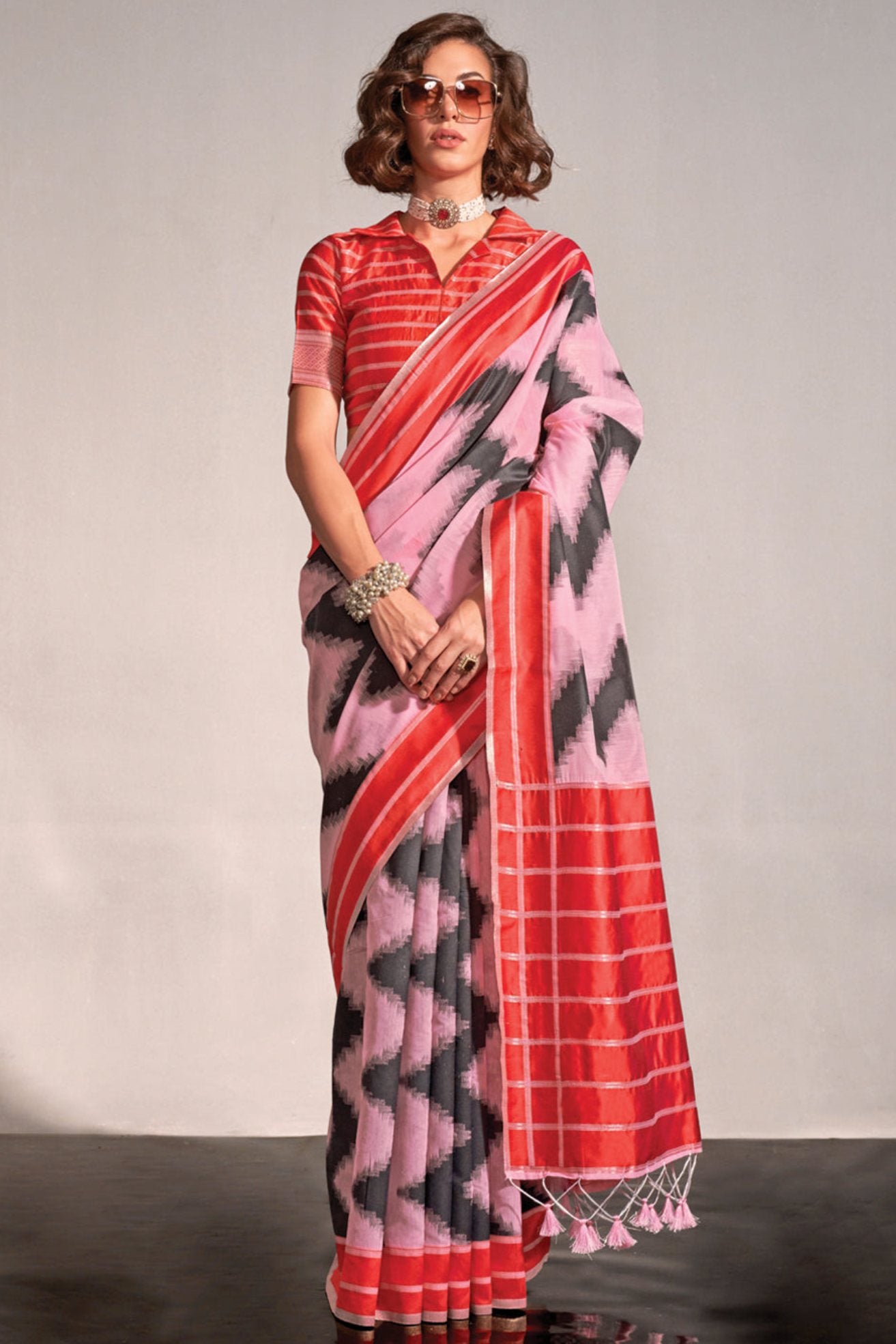 Buy MySilkLove Cupid Pink Woven Banarasi Soft Silk Saree Online