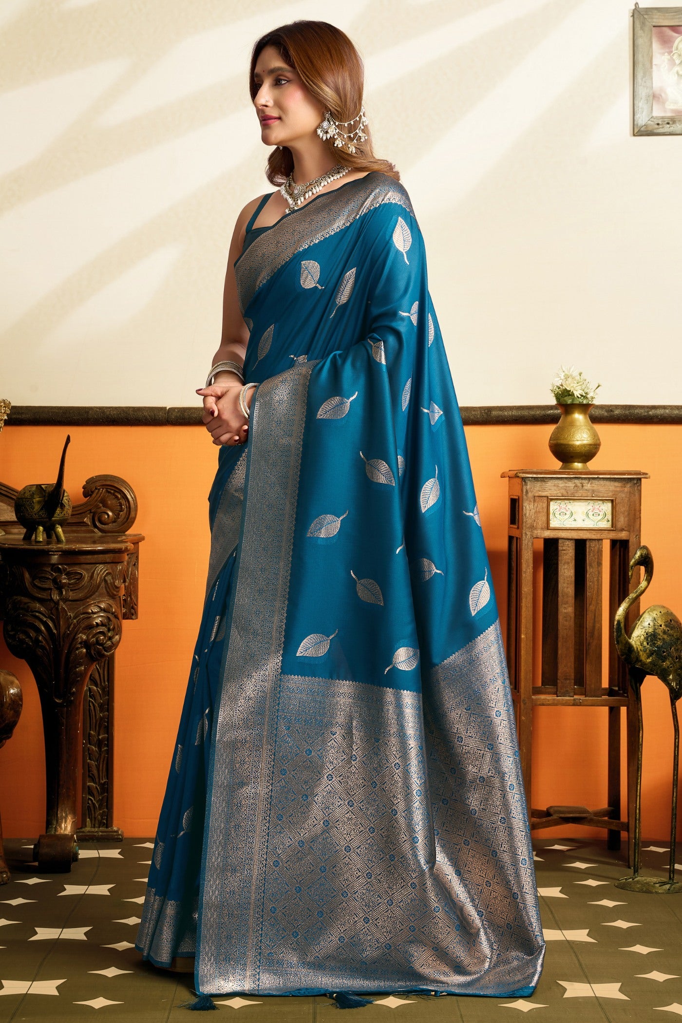 Buy MySilkLove Force Blue Woven Banarasi Saree Online