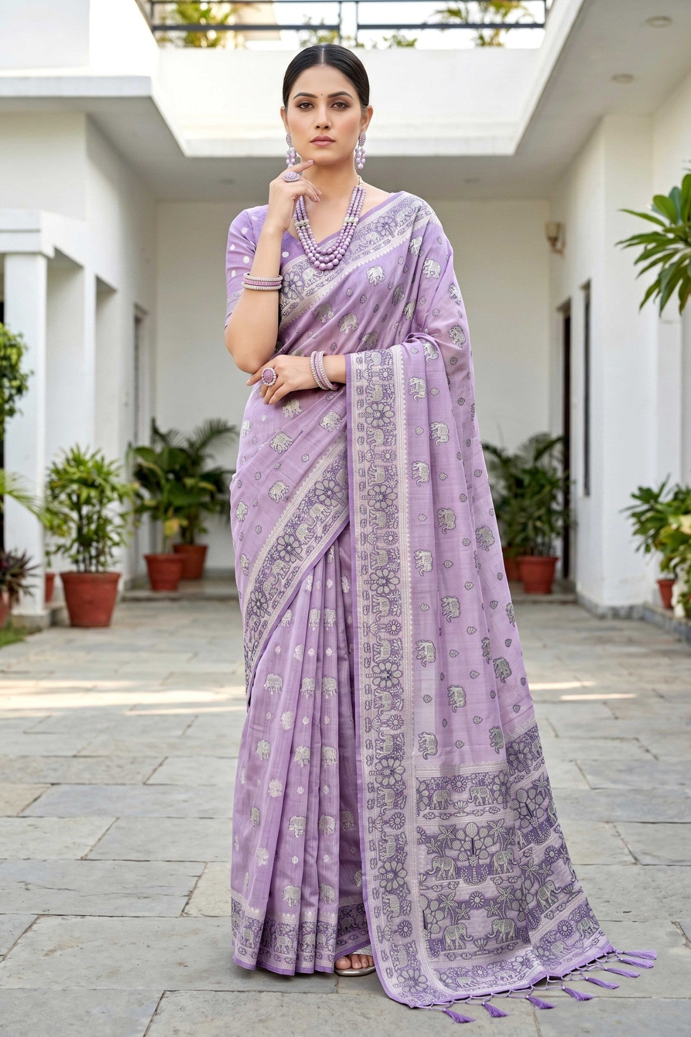 Buy MySilkLove Liseran Purple Soft Cotton Printed Saree Online