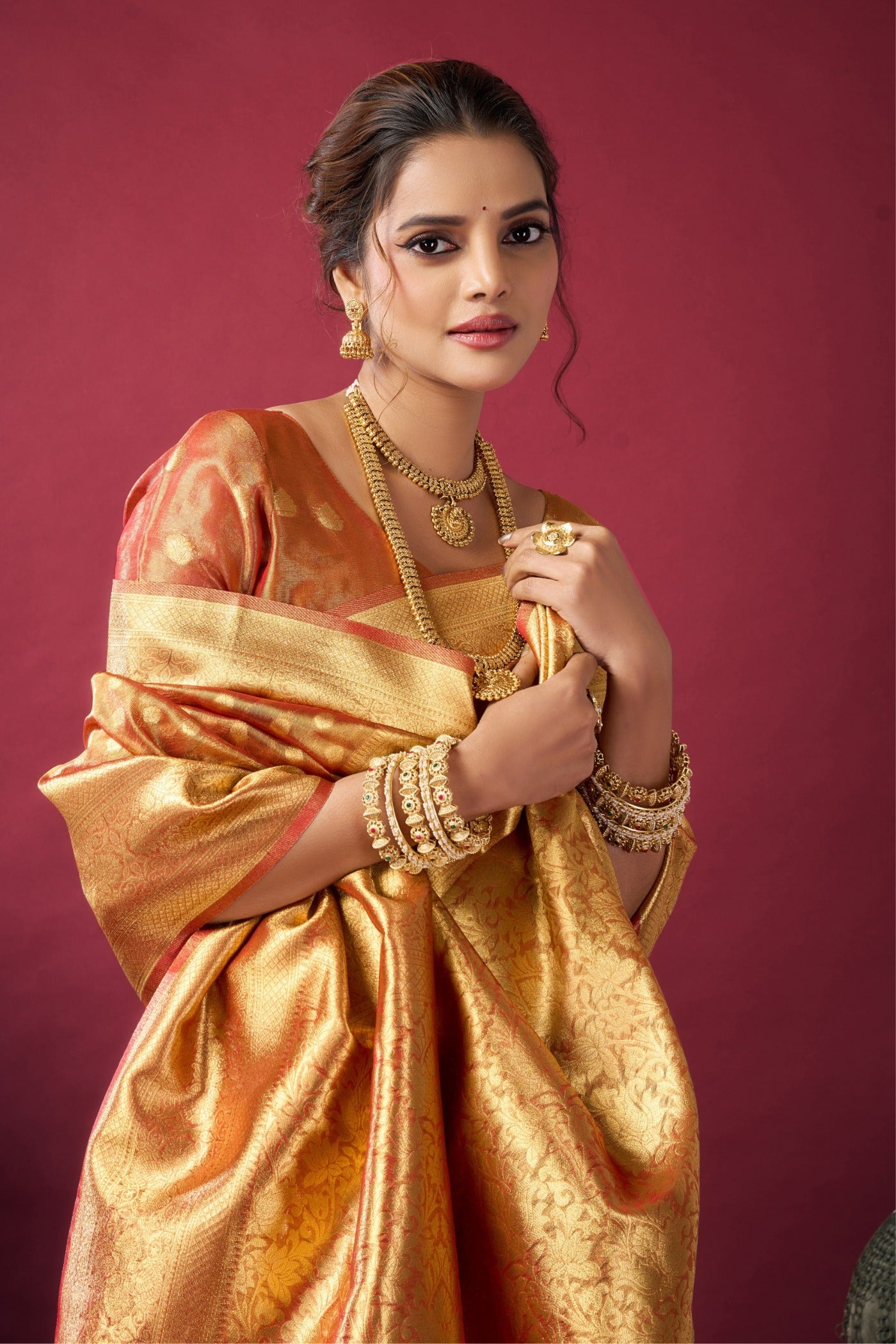 Buy MySilkLove Smashed Orange Handloom Tissue Silk Saree Online