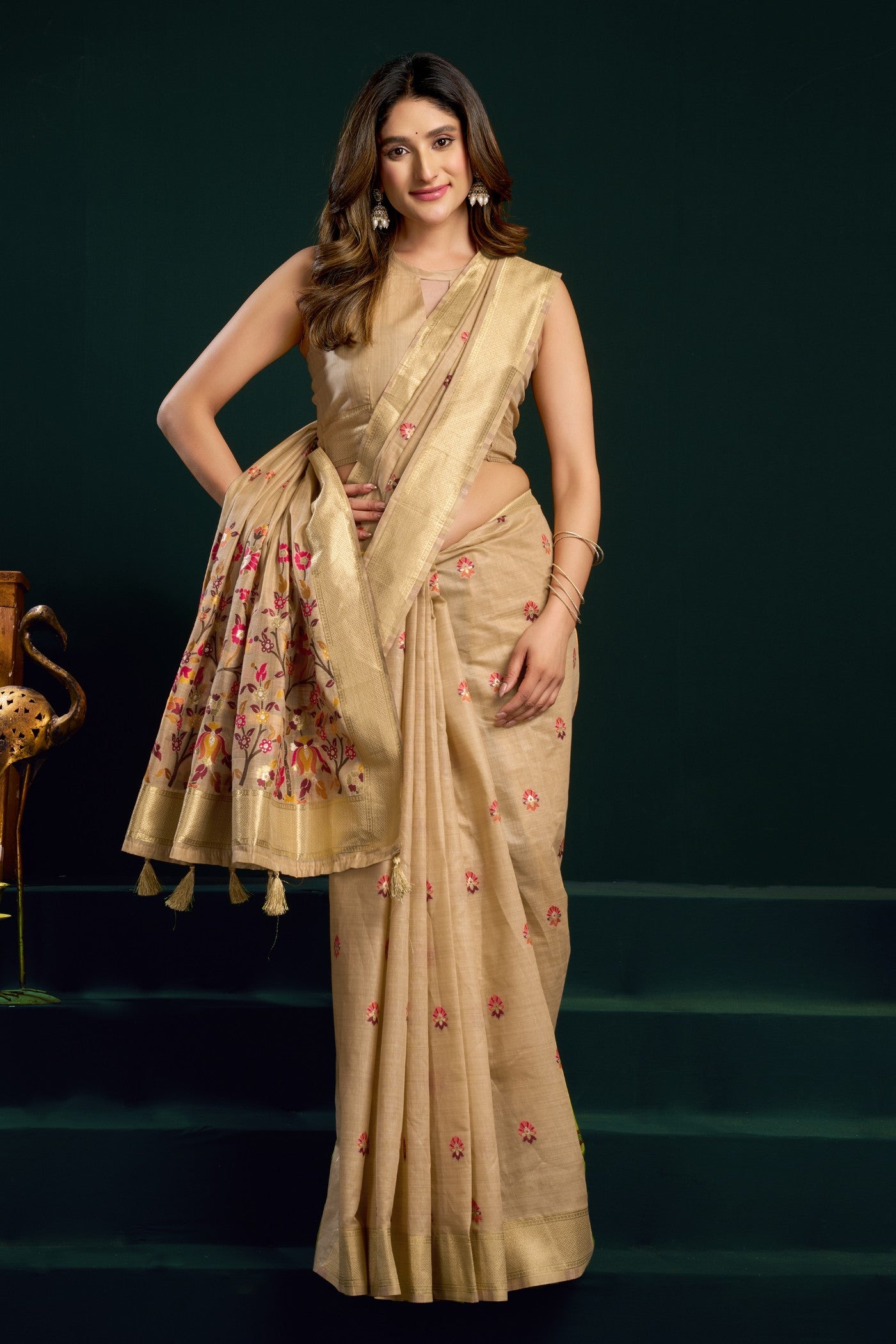 Buy MySilkLove Soft Cream Handloom Muga Cotton Saree Online