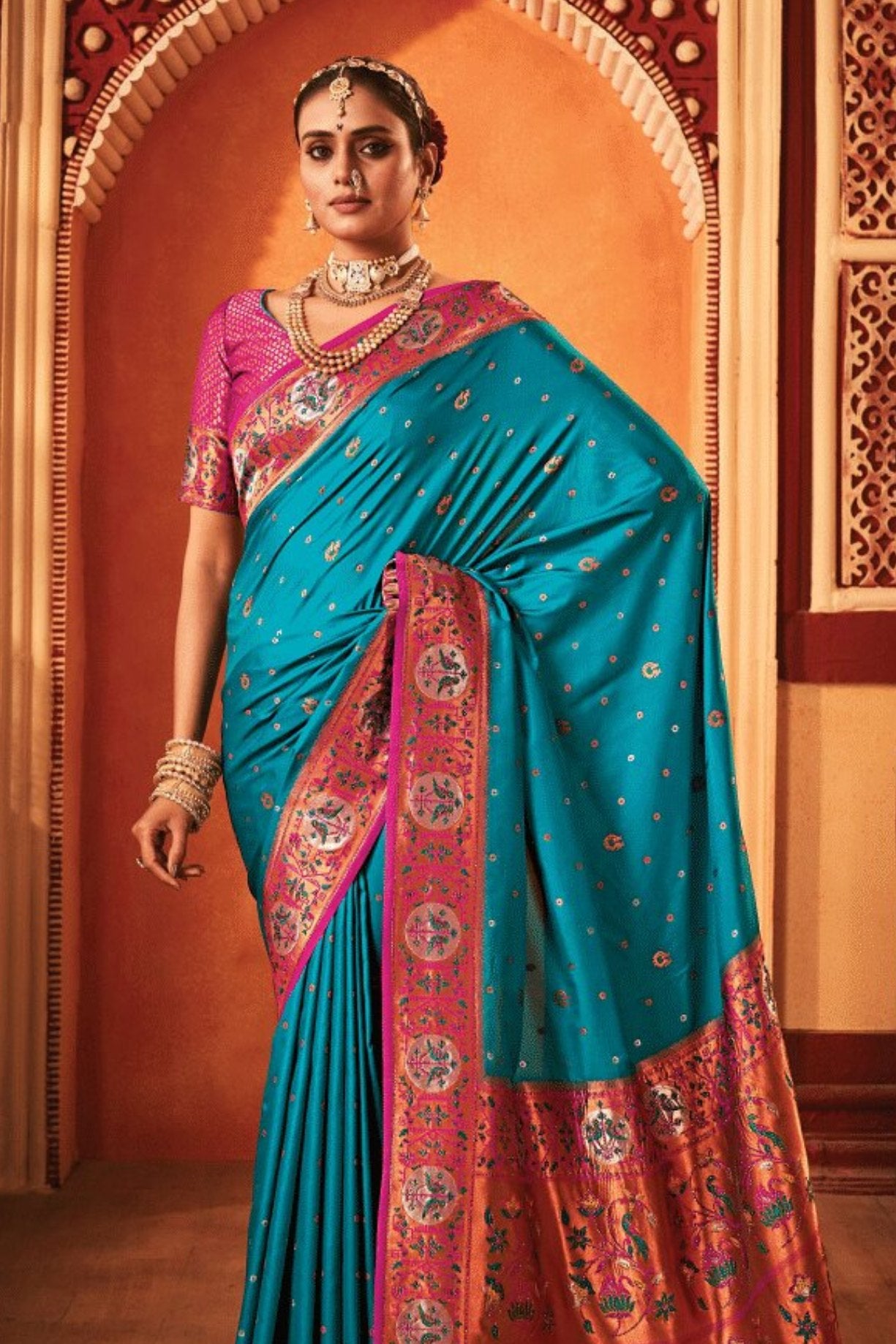 Buy MySilkLove Atoll Blue Woven Paithani Saree Online