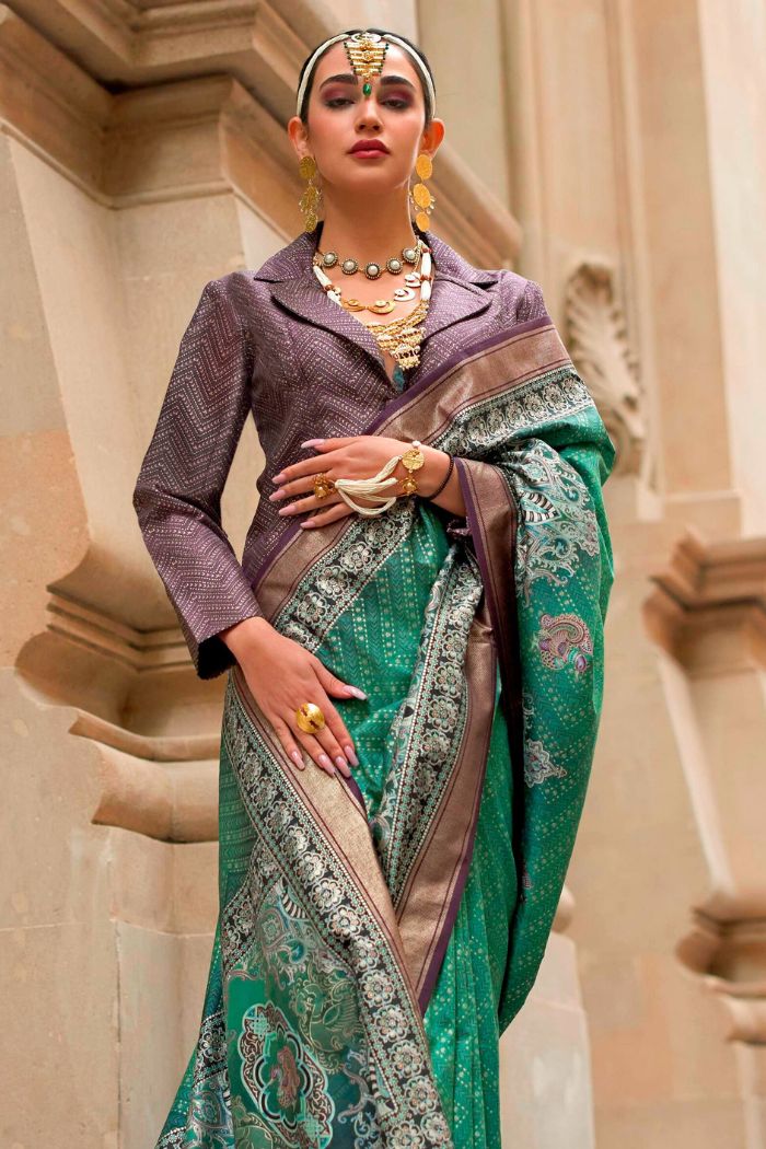 Buy MySilkLove Sea Green Printed Patola Saree Online