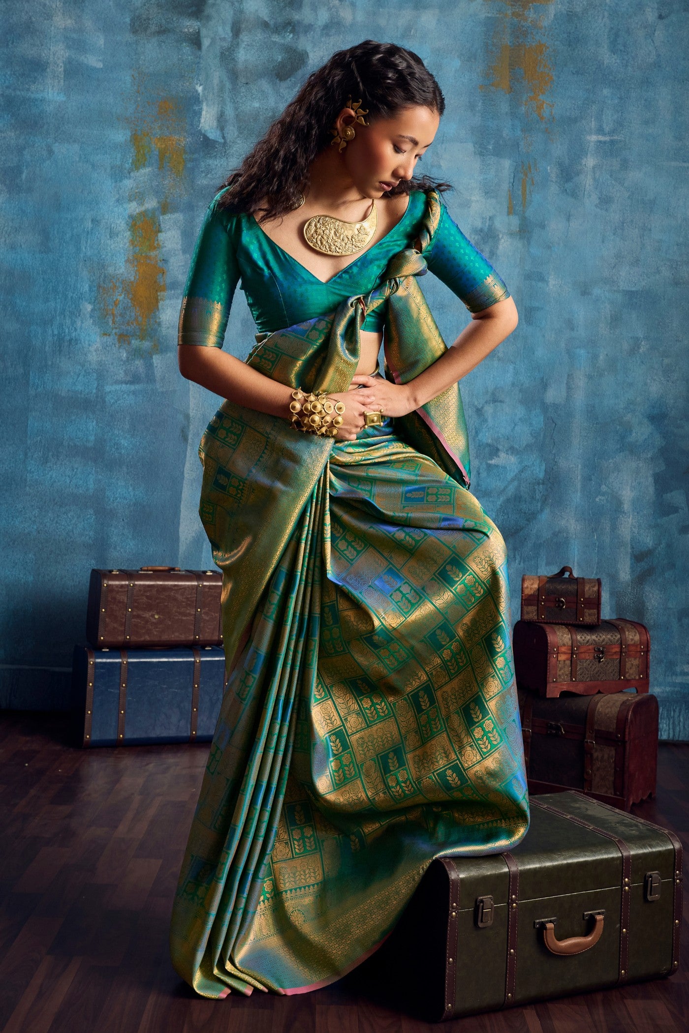Buy MySilkLove Basil Green Kanjivaram Handloom Saree Online