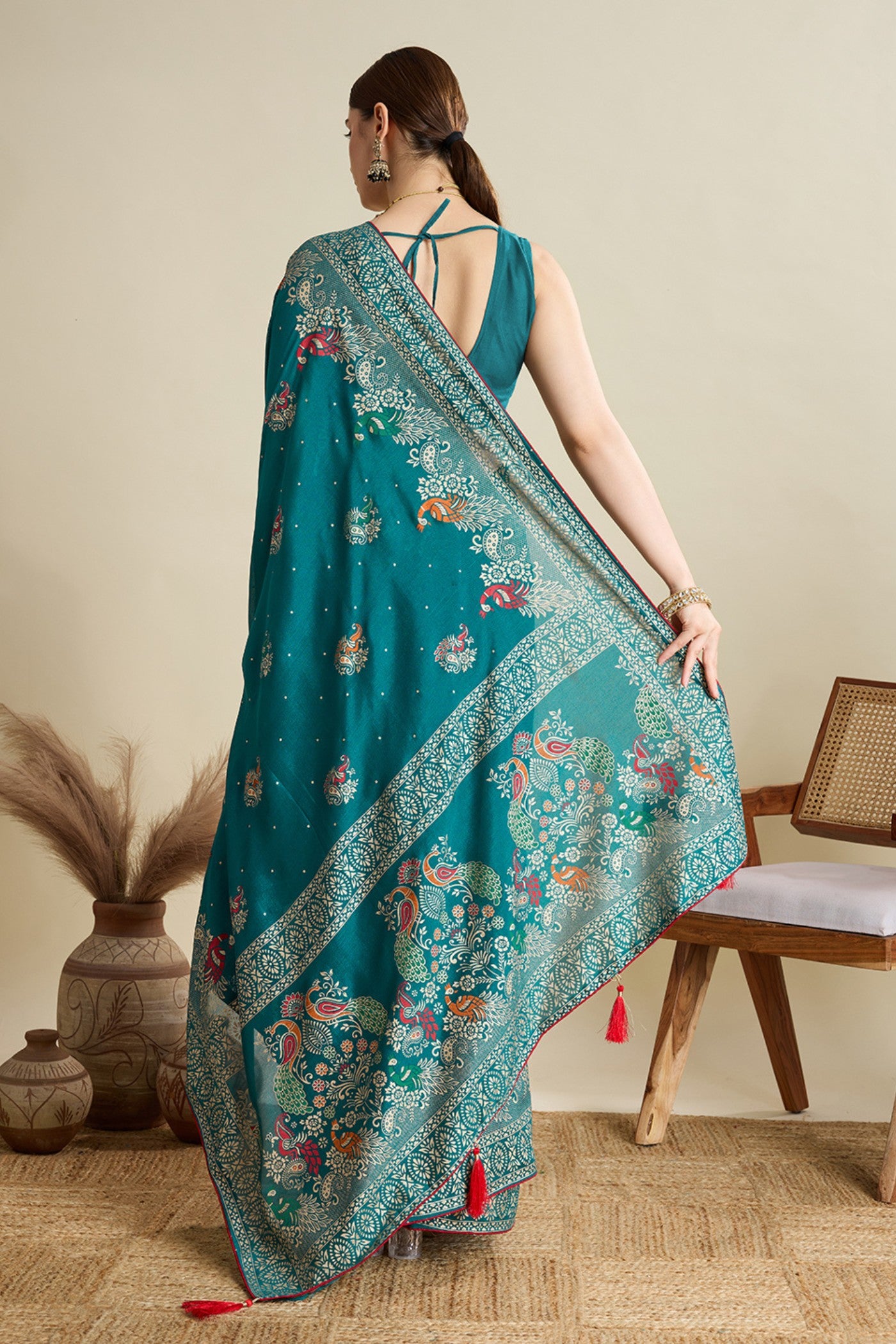 Buy MySilkLove Emerald Green Printed Chinon Saree Online