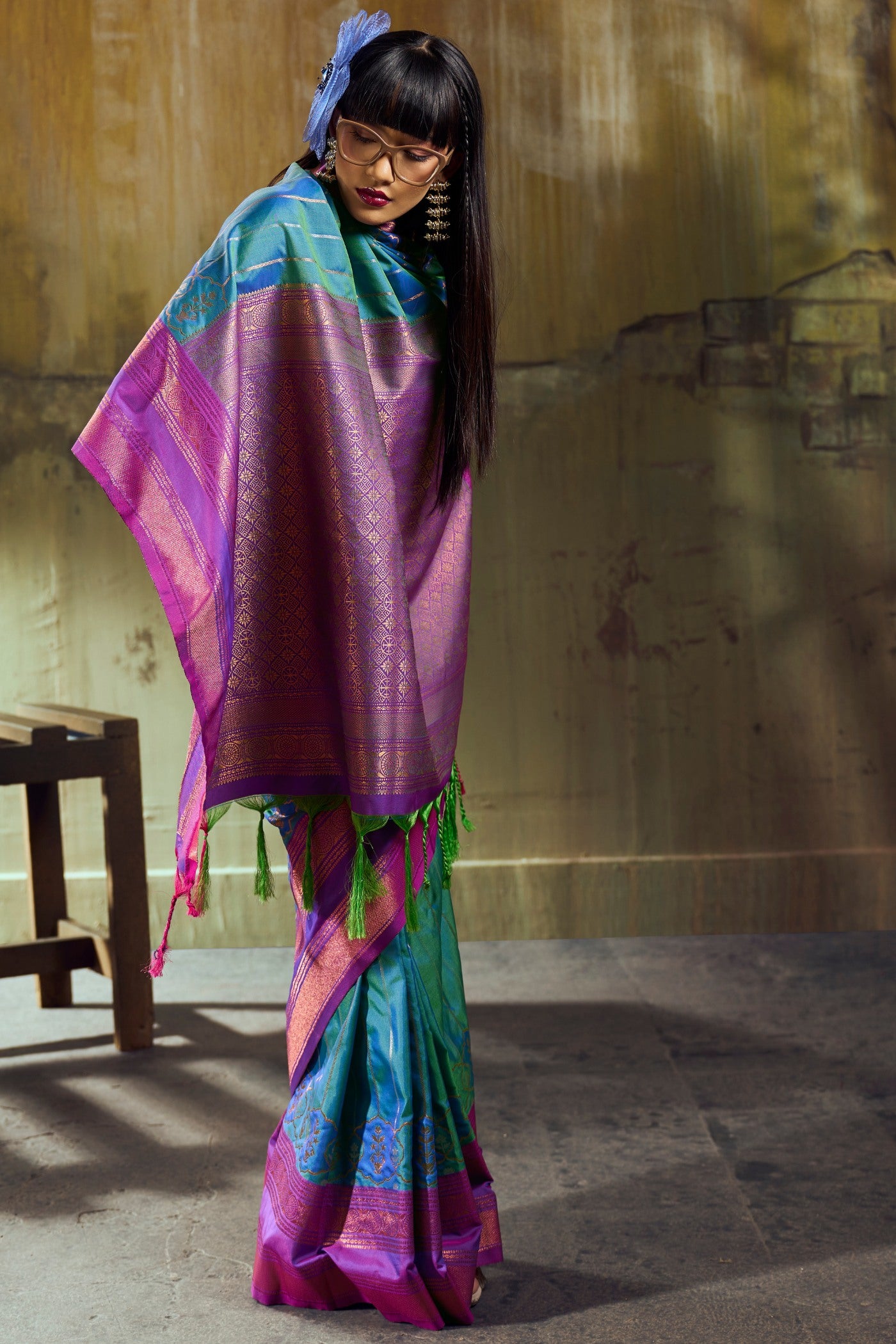 Buy MySilkLove Peacock Blue Pochampally Handloom Saree Online